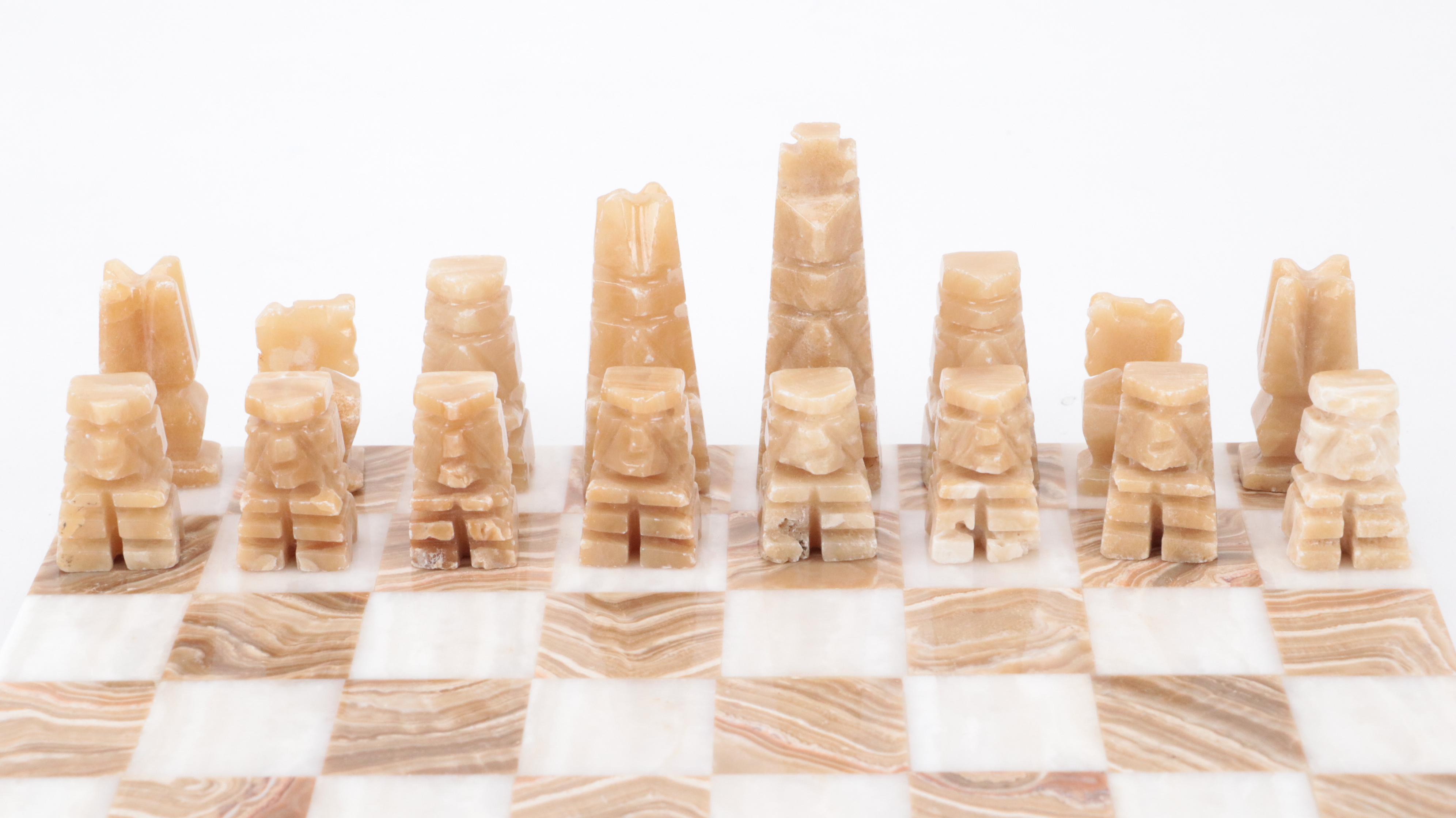 Hand-Carved Stone Chess Set