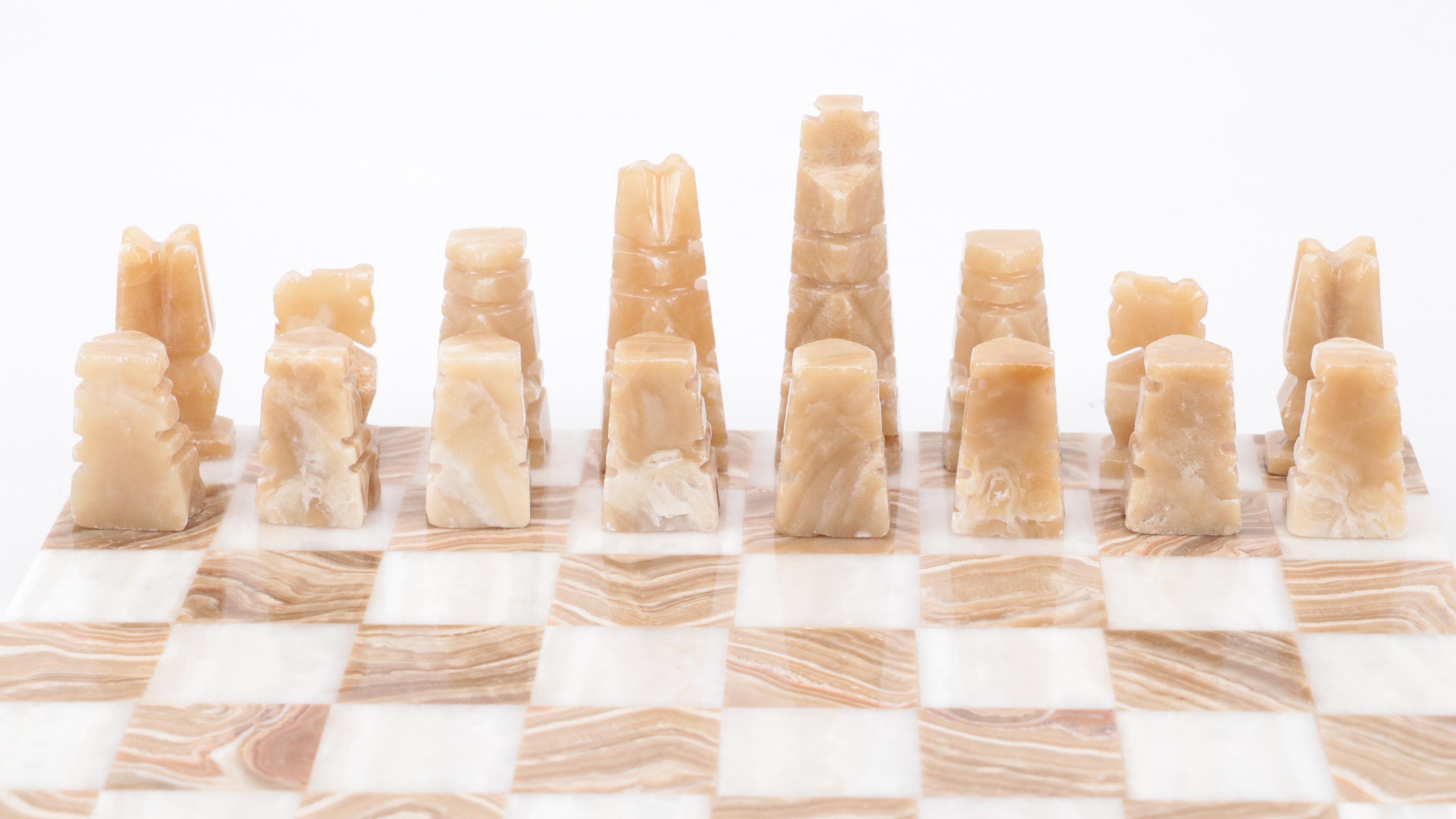 Hand-Carved Stone Chess Set