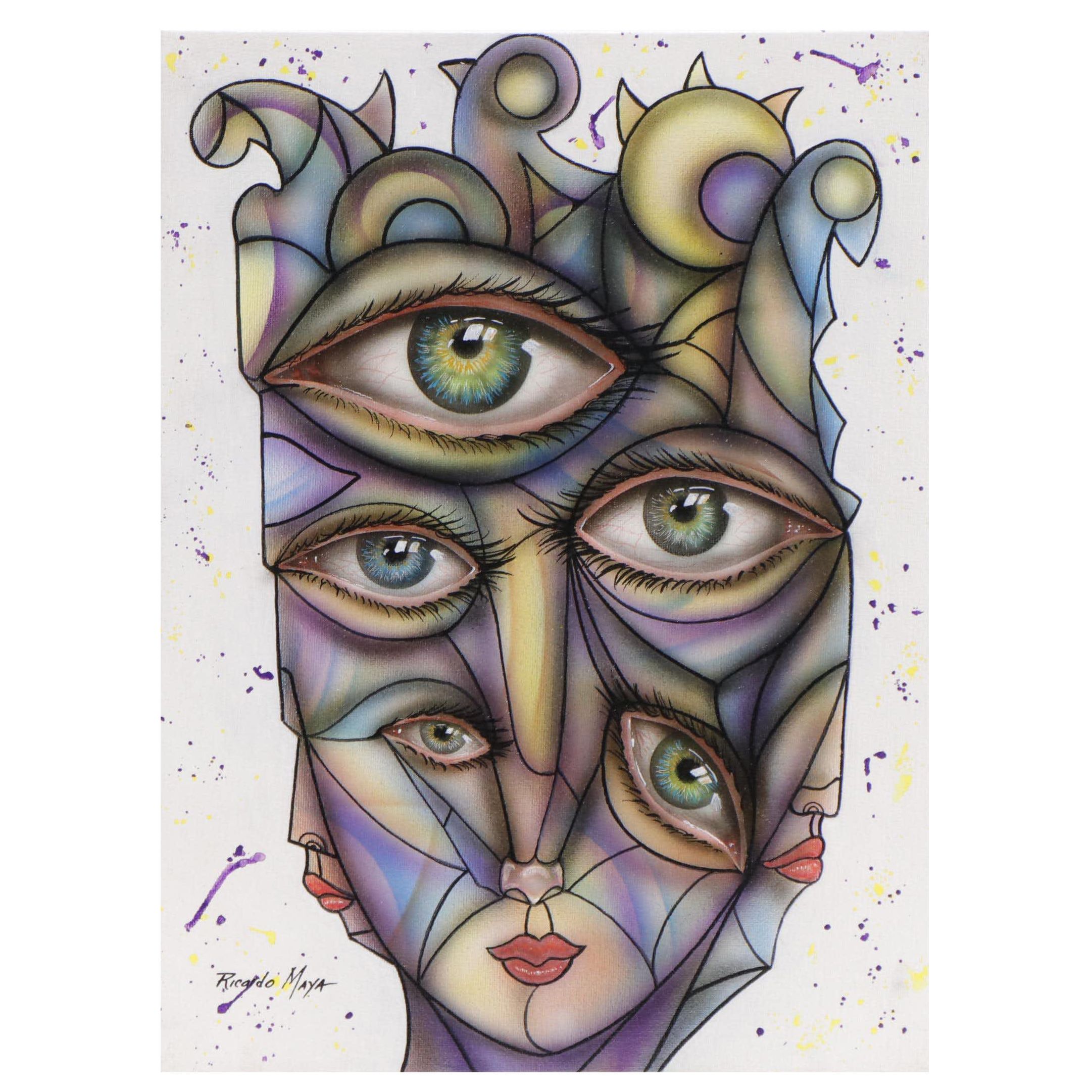 Ricardo Maya Surrealist Stylized Acrylic Portrait, 21st Century