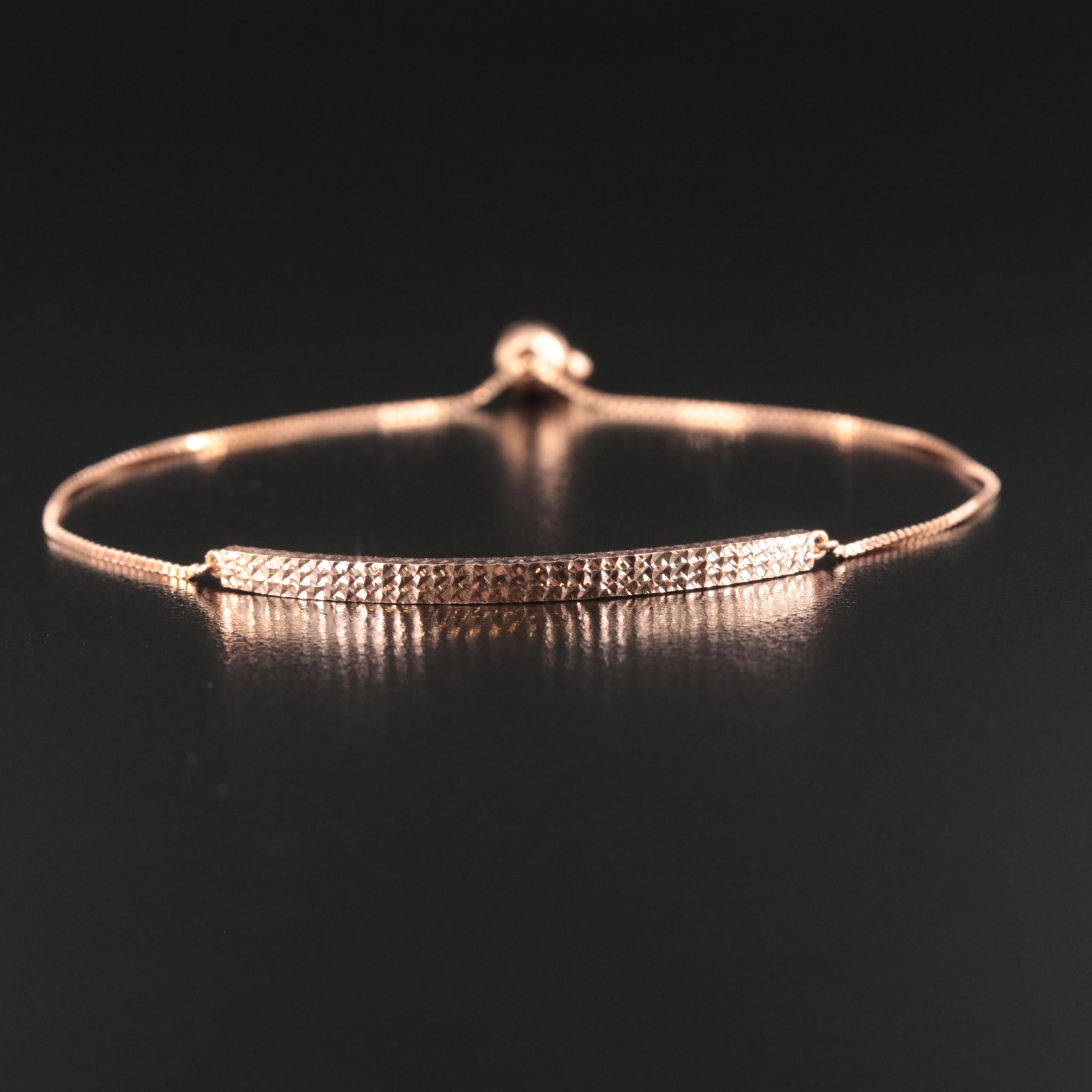 14K Rose Gold Bar Bolo Bracelet with Diamond Cut Finish
