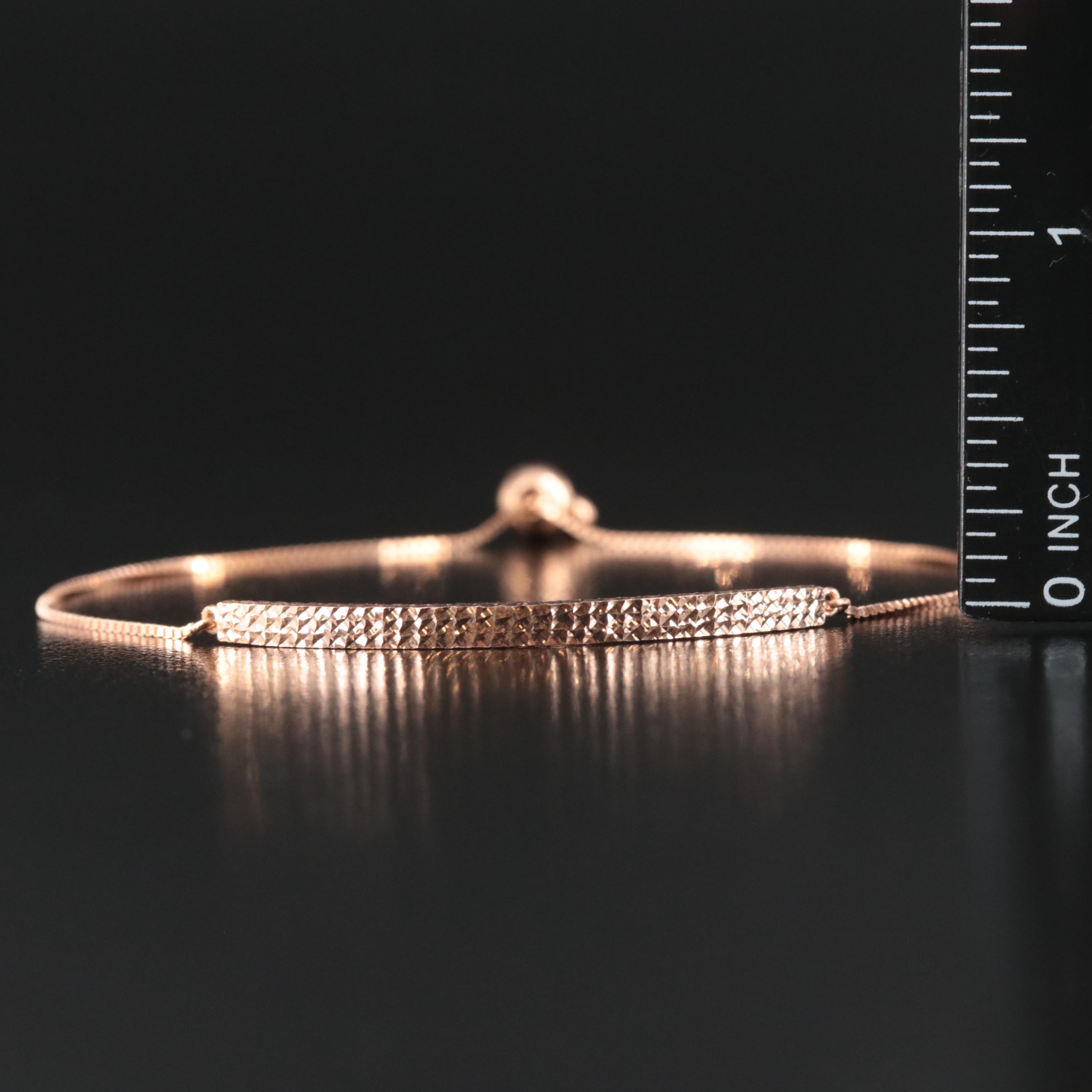 14K Rose Gold Bar Bolo Bracelet with Diamond Cut Finish