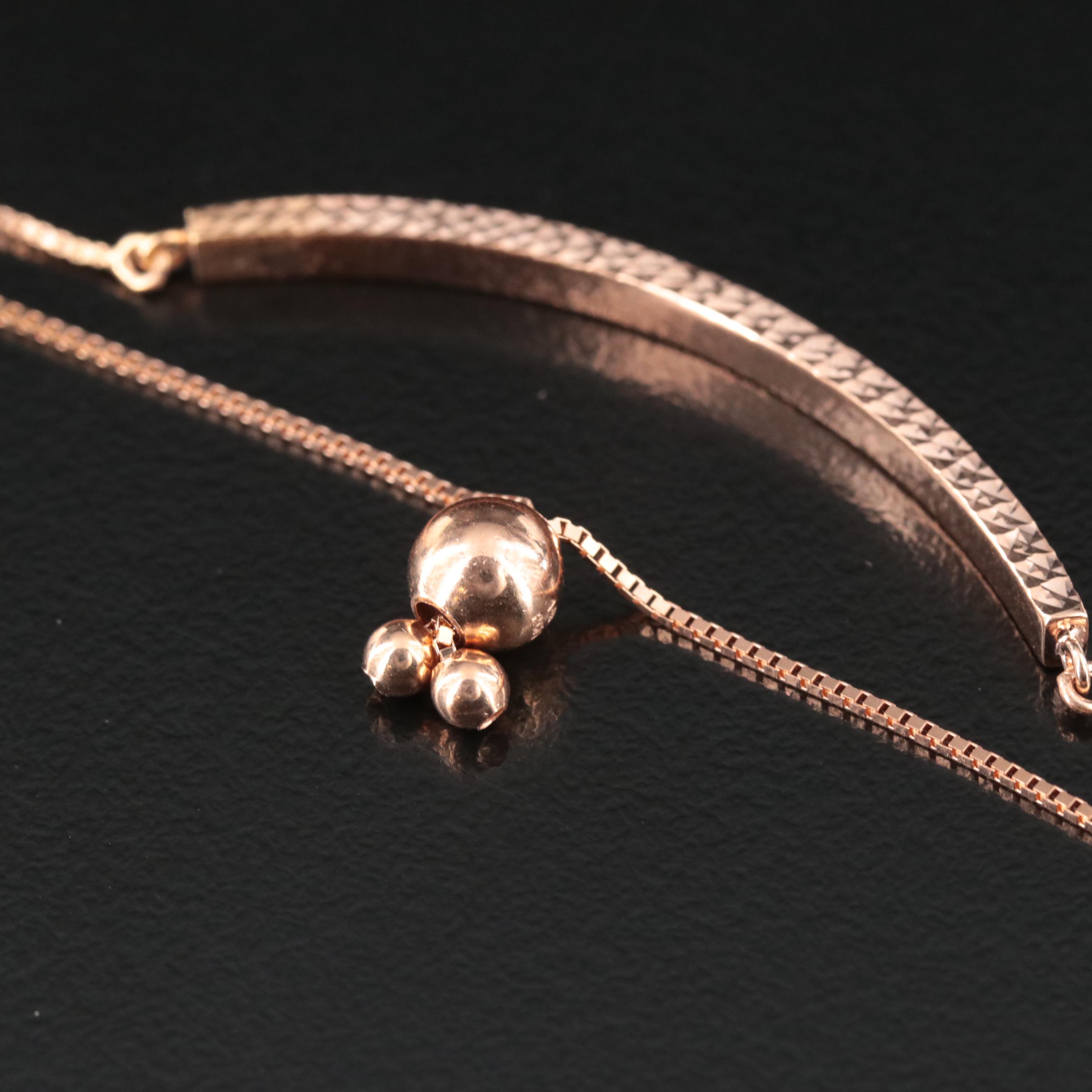 14K Rose Gold Bar Bolo Bracelet with Diamond Cut Finish