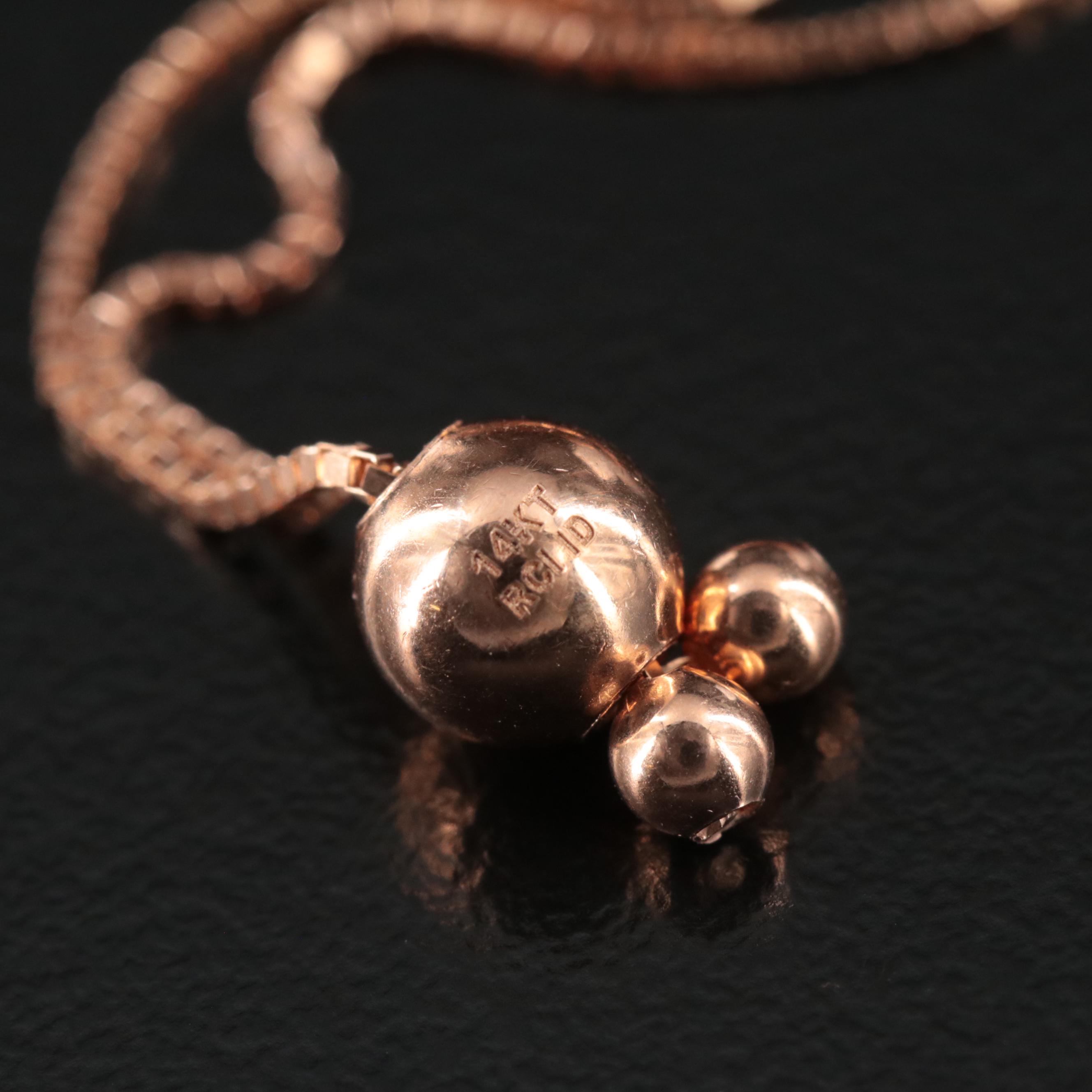 14K Rose Gold Bar Bolo Bracelet with Diamond Cut Finish