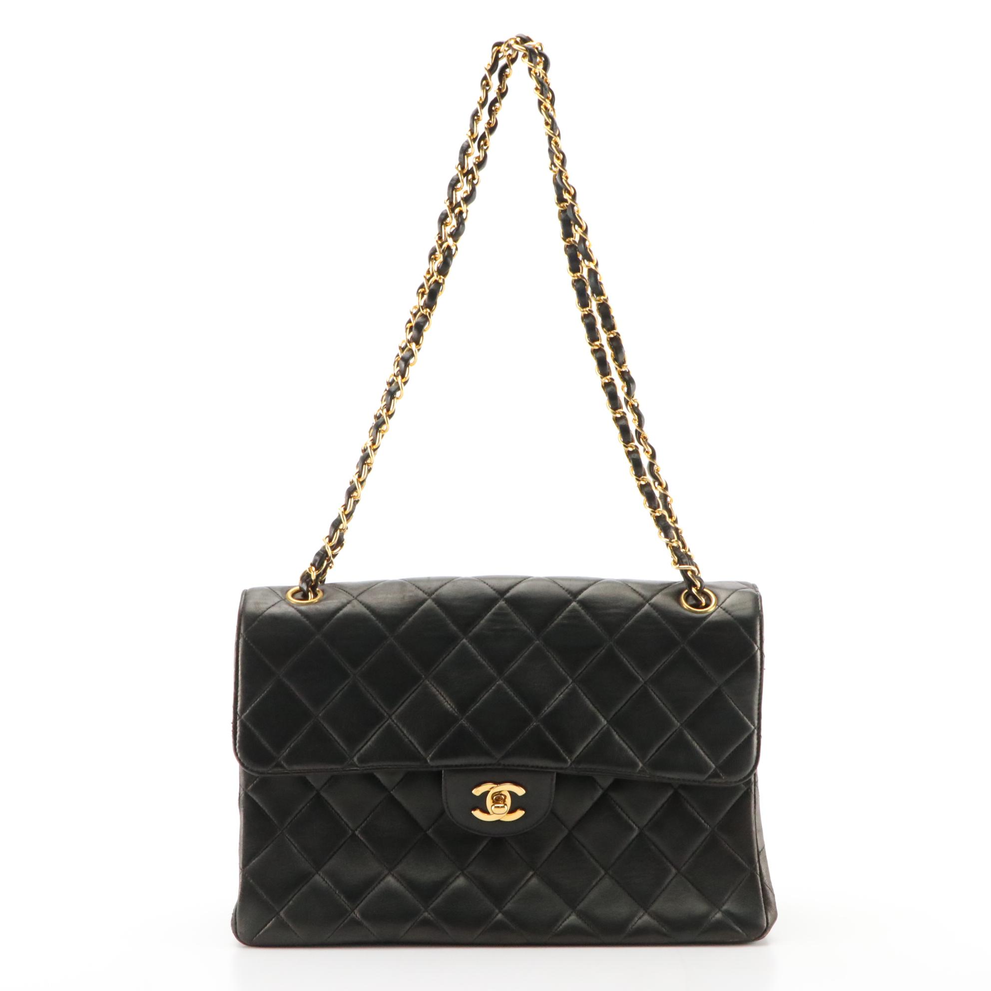 Chanel Jumbo Double Sided Flap Shoulder Bag in Black Matelassé Leather