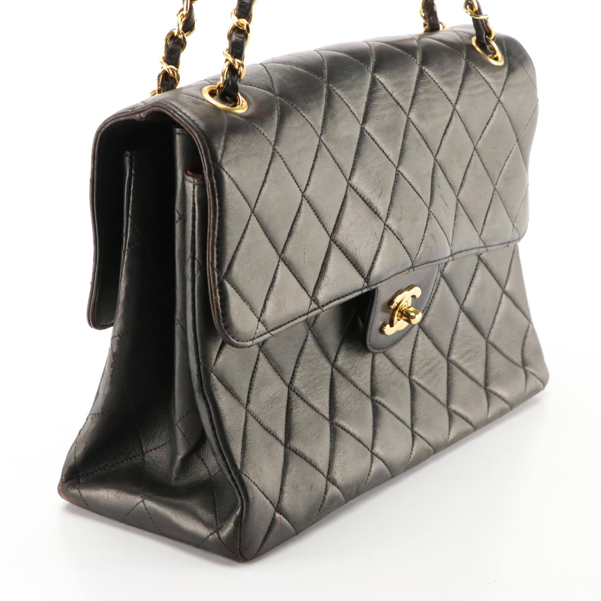 Chanel Jumbo Double Sided Flap Shoulder Bag in Black Matelassé Leather