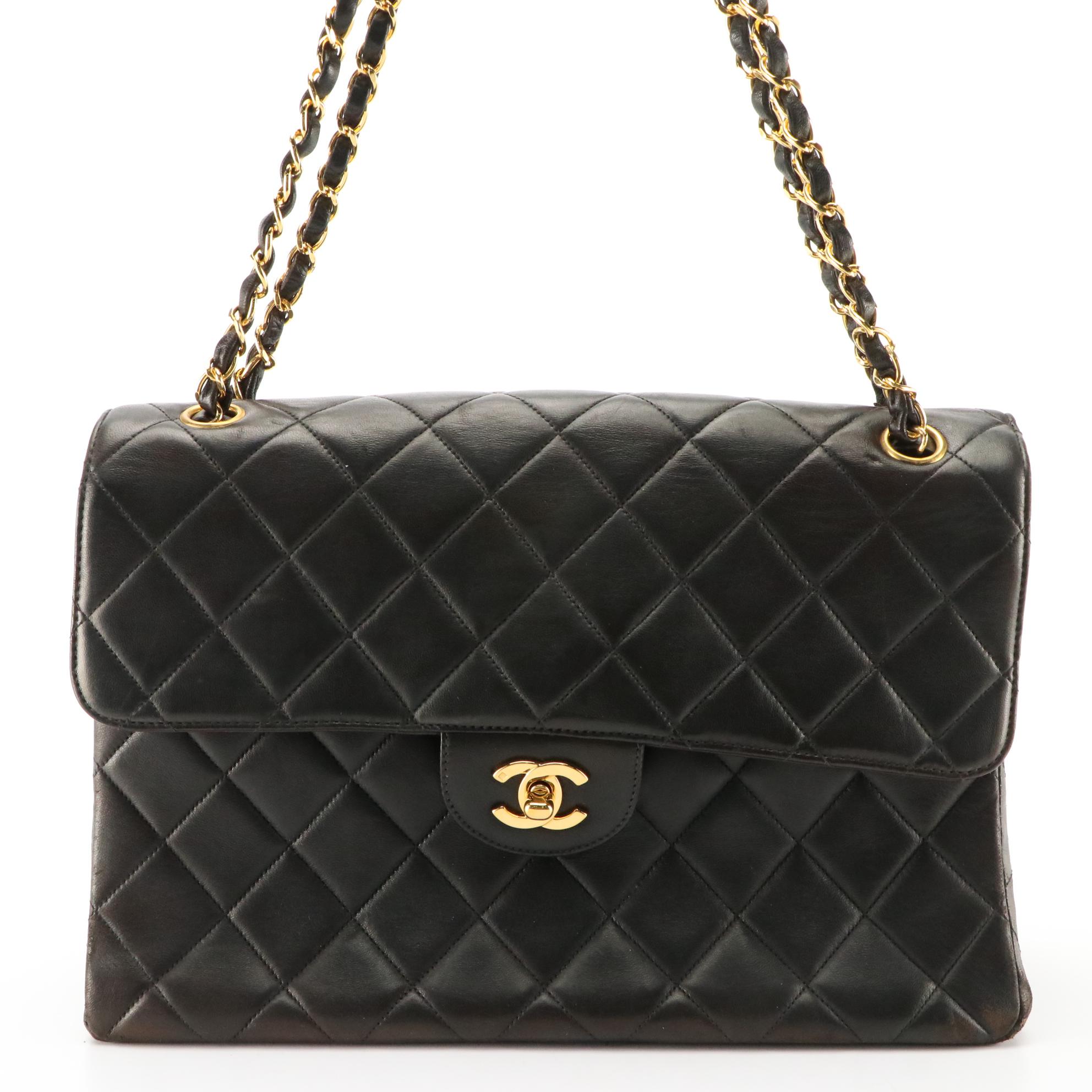 Chanel Jumbo Double Sided Flap Shoulder Bag in Black Matelassé Leather