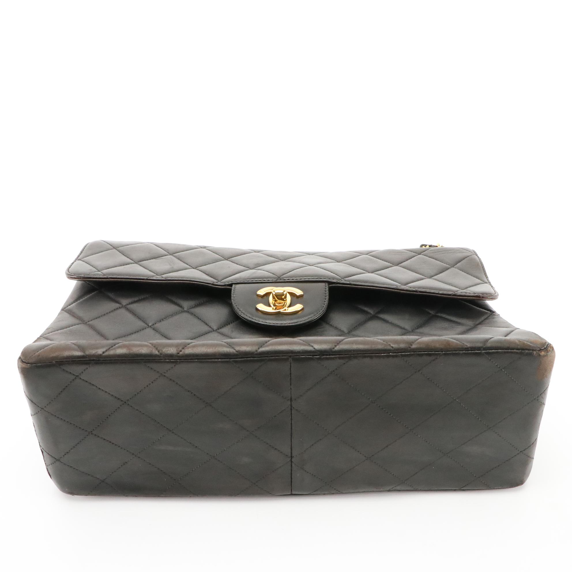 Chanel Jumbo Double Sided Flap Shoulder Bag in Black Matelassé Leather