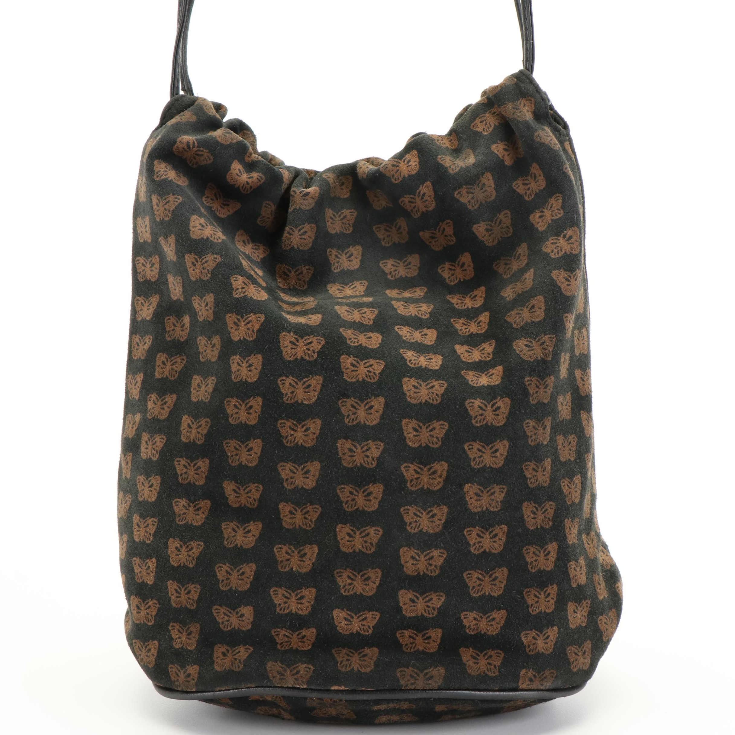 Bottega Veneta Drawstring Bucket Tote in Butterfly Logo Suede