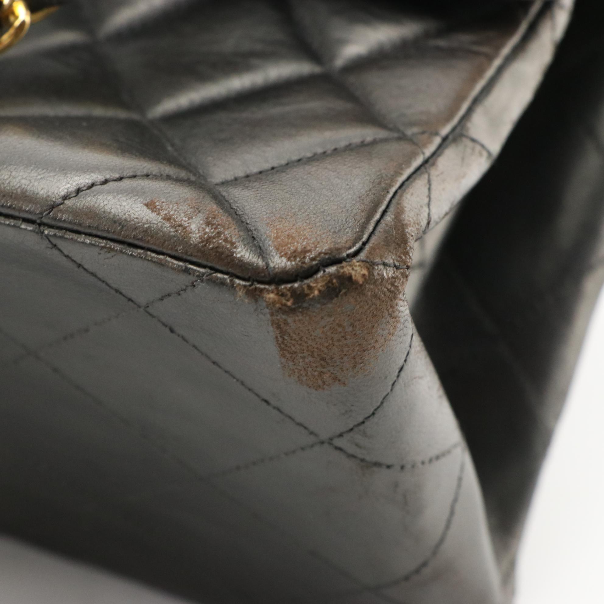 Chanel Jumbo Double Sided Flap Shoulder Bag in Black Matelassé Leather