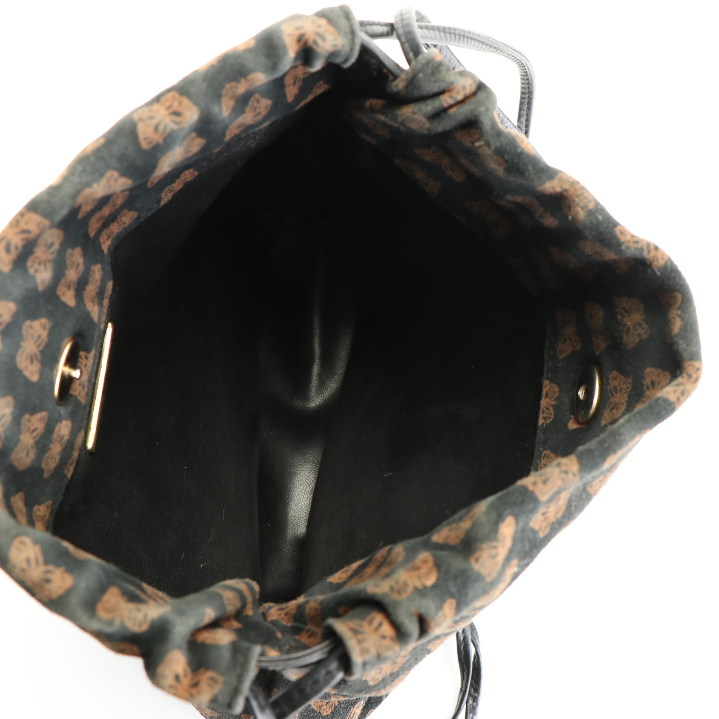 Bottega Veneta Drawstring Bucket Tote in Butterfly Logo Suede