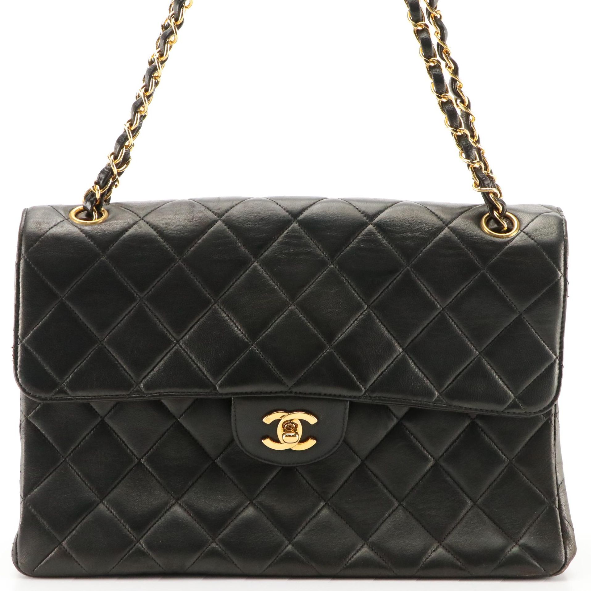 Chanel Jumbo Double Sided Flap Shoulder Bag in Black Matelassé Leather