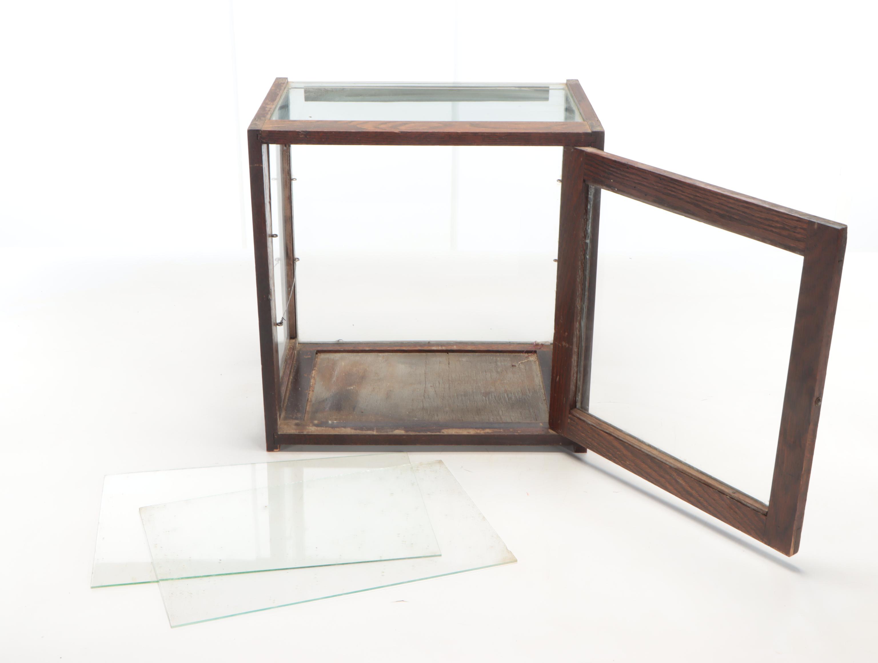 Oak Frame Glass Front Mercantile Display Case, Early to Mid-20th Century