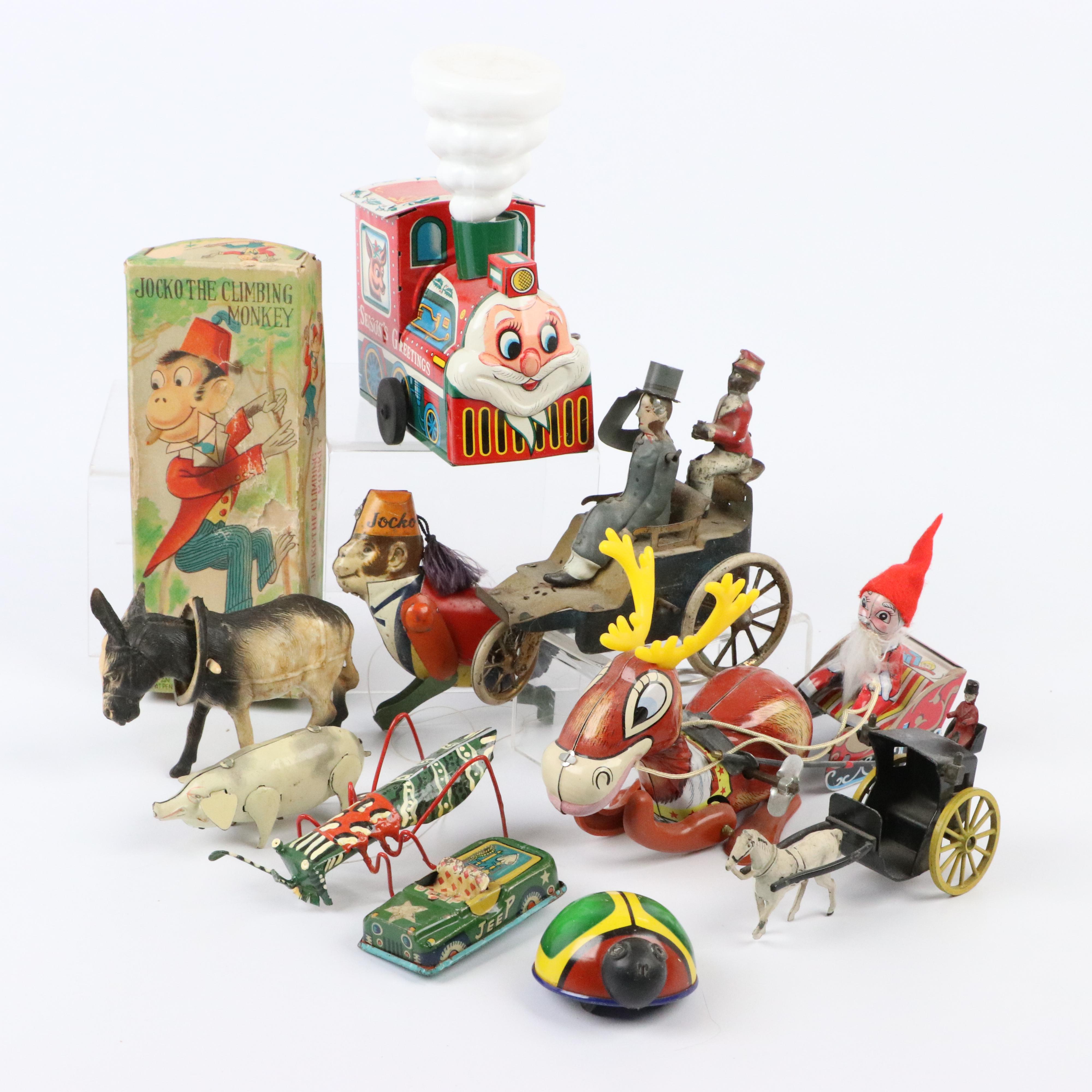 Windup Tin Lithograph Toys Including "Jocko The Climbing Monkey"