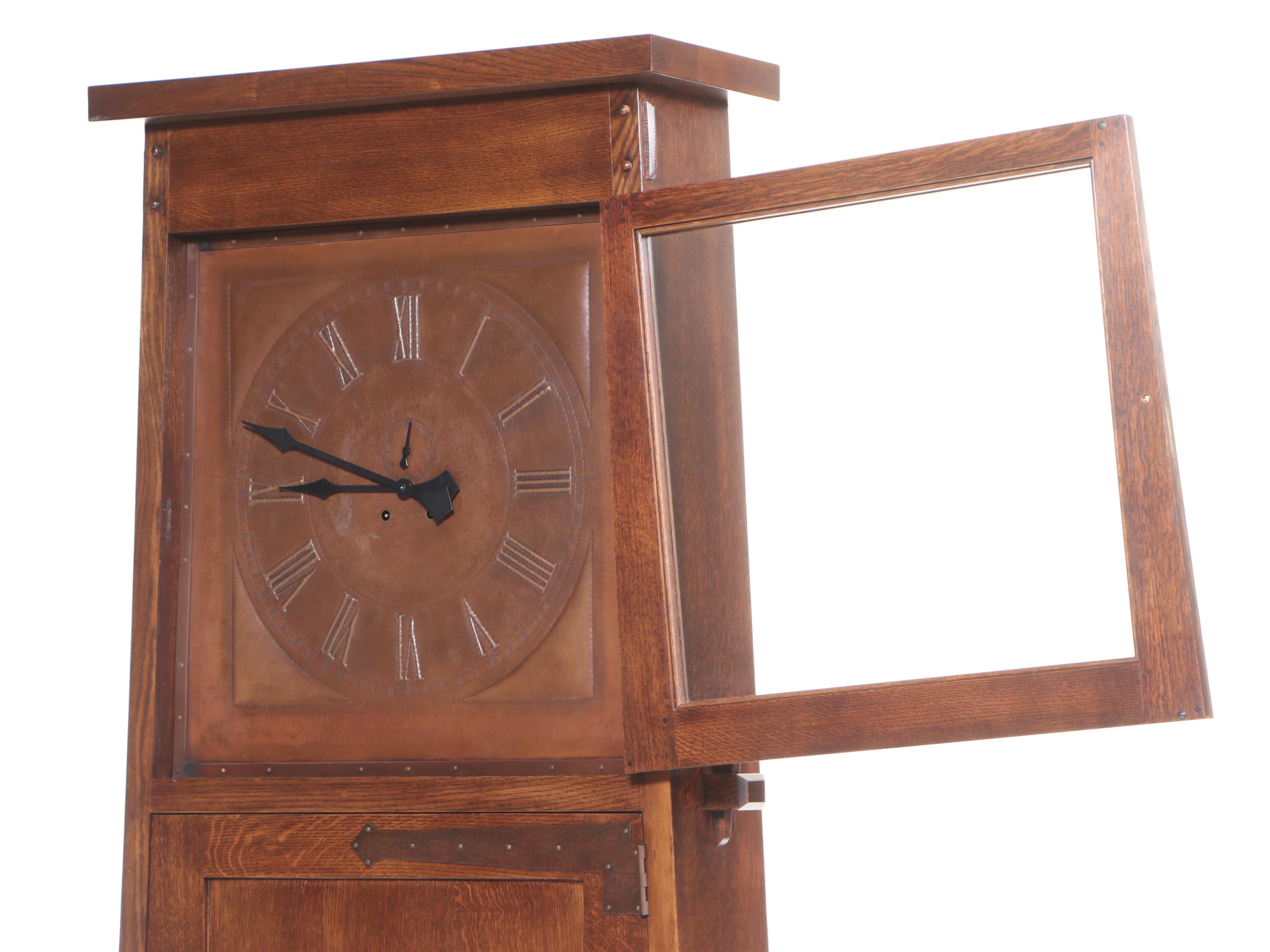 Stickley "Grove Park Inn" Arts and Crafts Style Oak and Copper Hall Clock