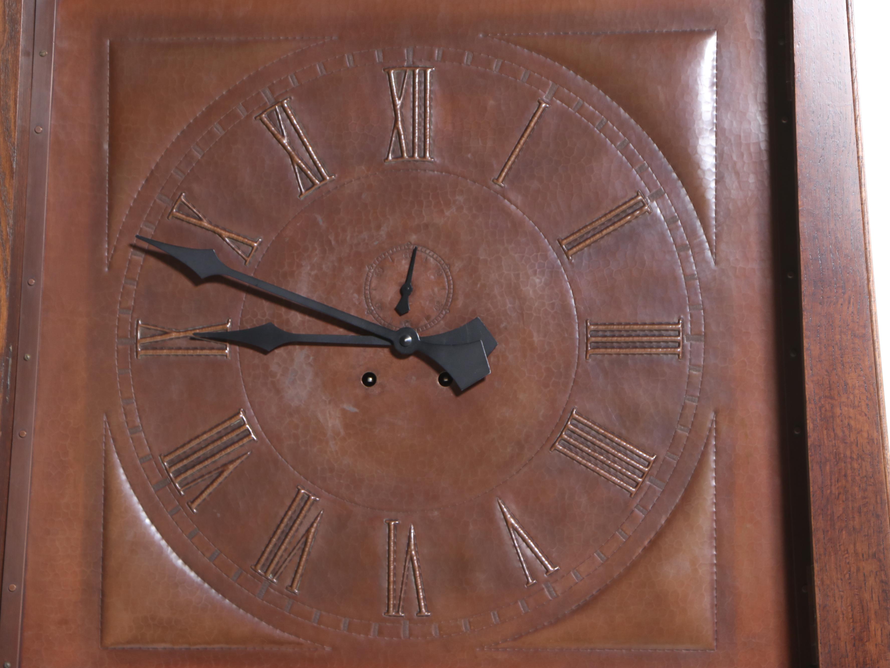 Stickley "Grove Park Inn" Arts and Crafts Style Oak and Copper Hall Clock