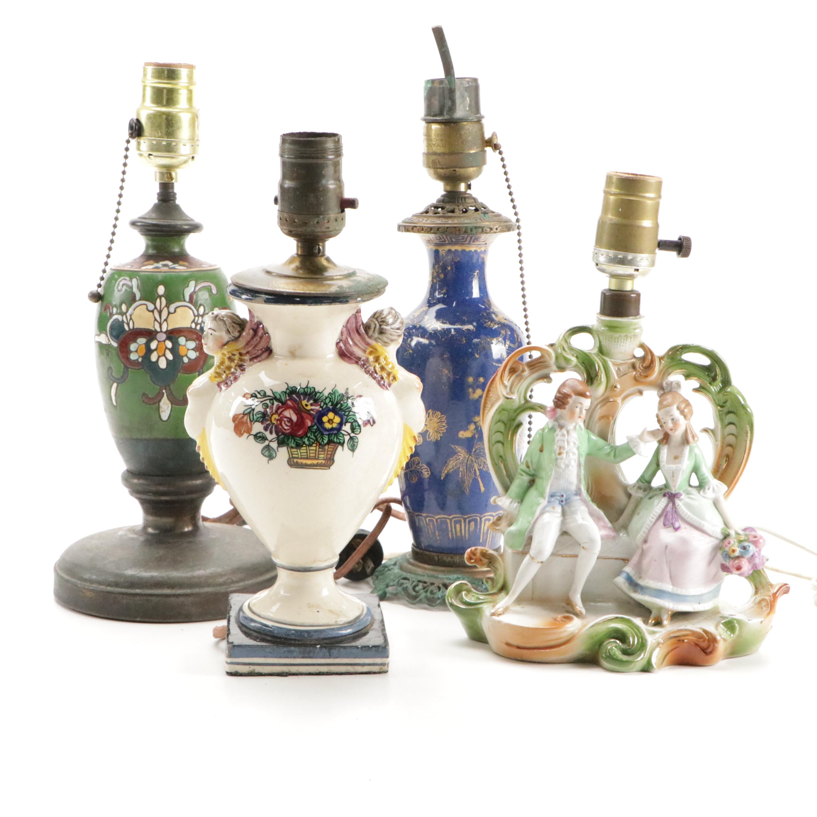 German Porcelain, Majolica, Enamel and Other Ceramic and Metal Lamps