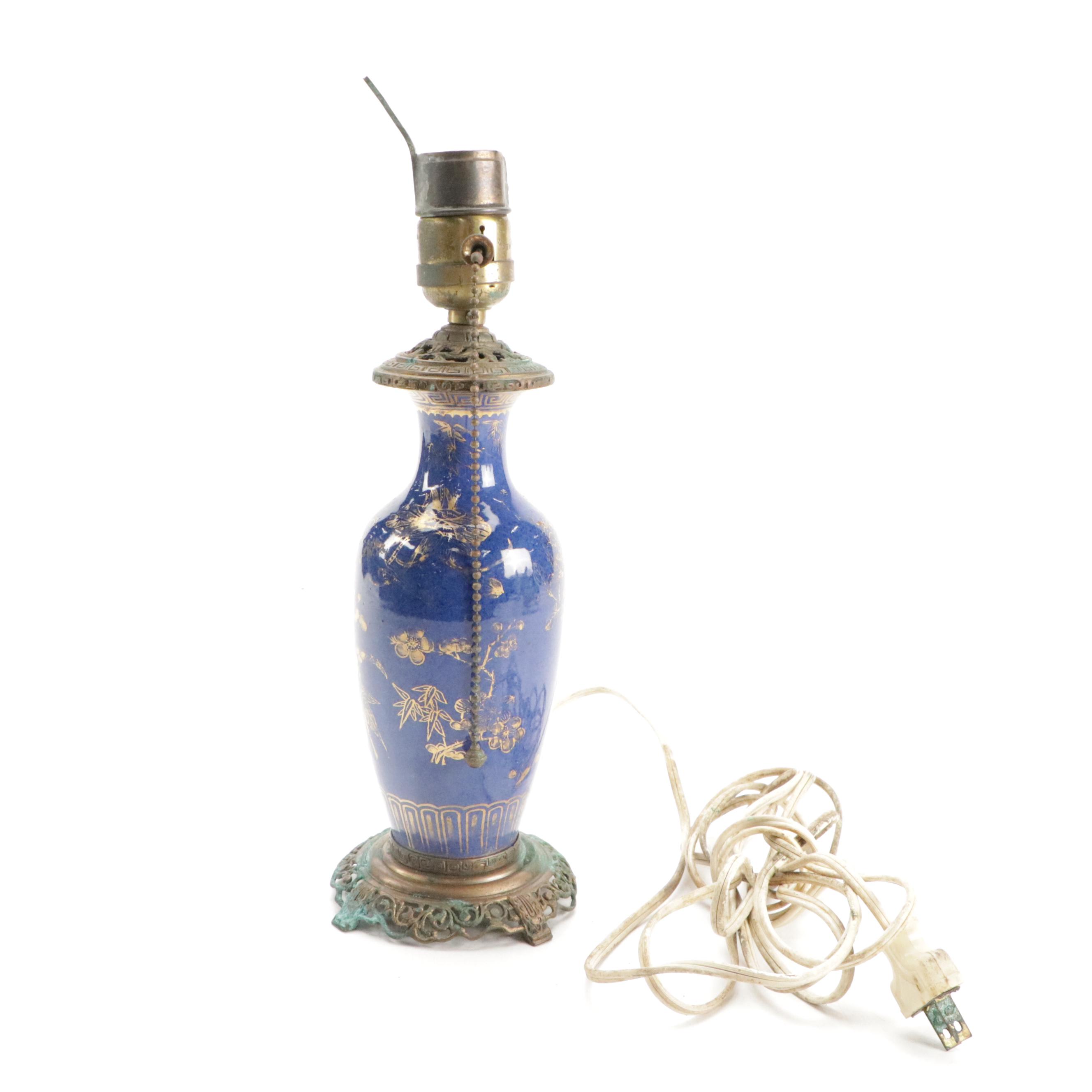 German Porcelain, Majolica, Enamel and Other Ceramic and Metal Lamps