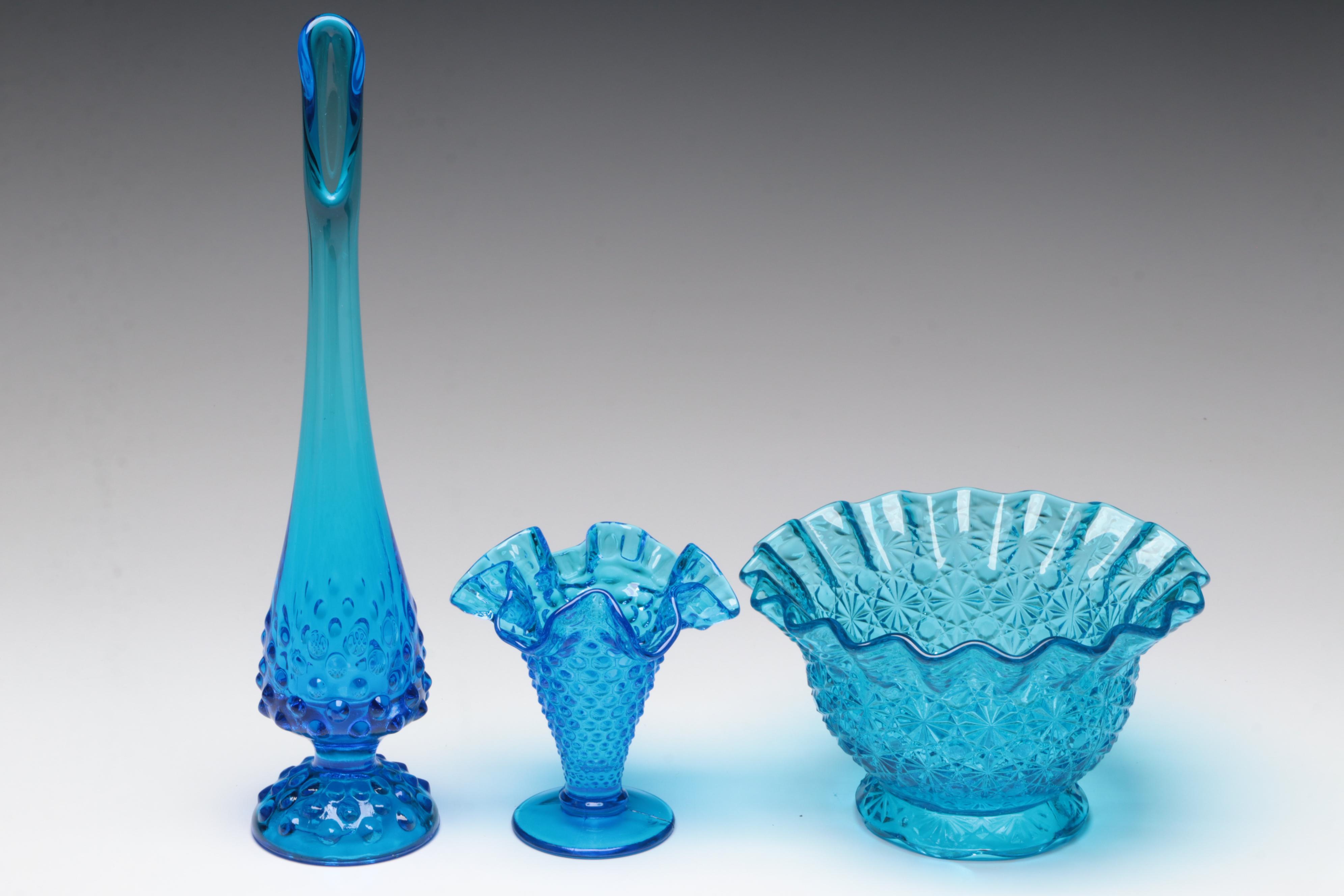 Smith Glass "Moon and Stars Blue" Glassware with Other Blue Pressed Glass