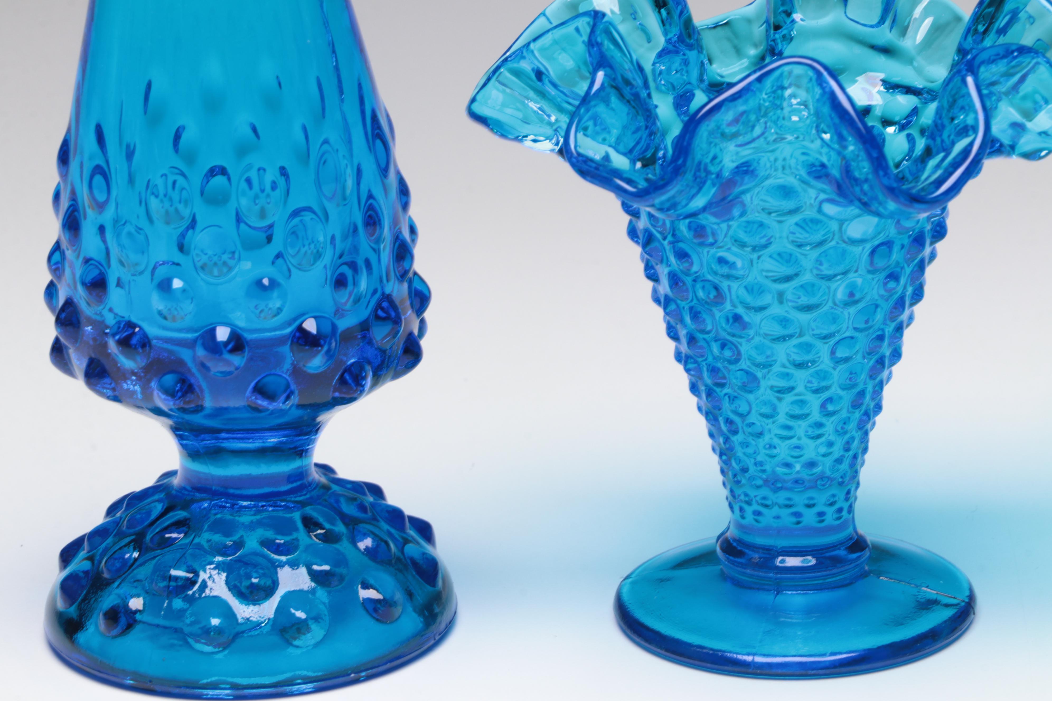 Smith Glass "Moon and Stars Blue" Glassware with Other Blue Pressed Glass