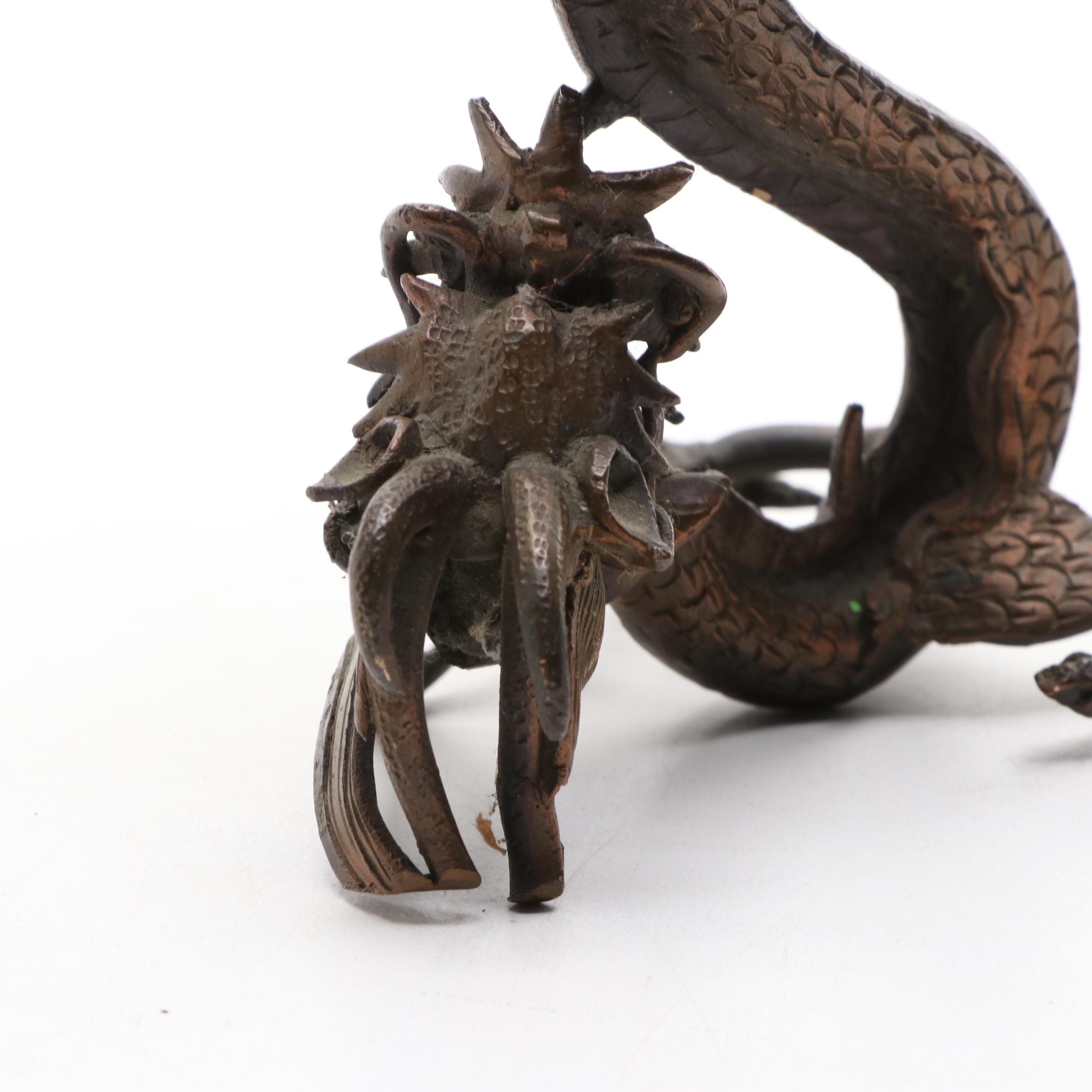 Japanese Cast Bronzed Metal Dragon Stand Censer