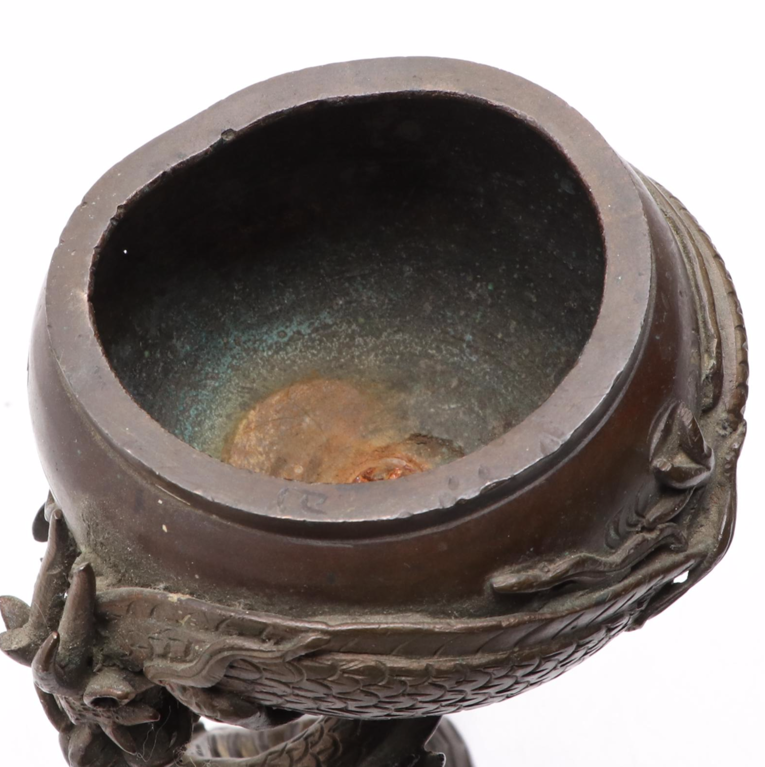 Japanese Cast Bronzed Metal Dragon Stand Censer