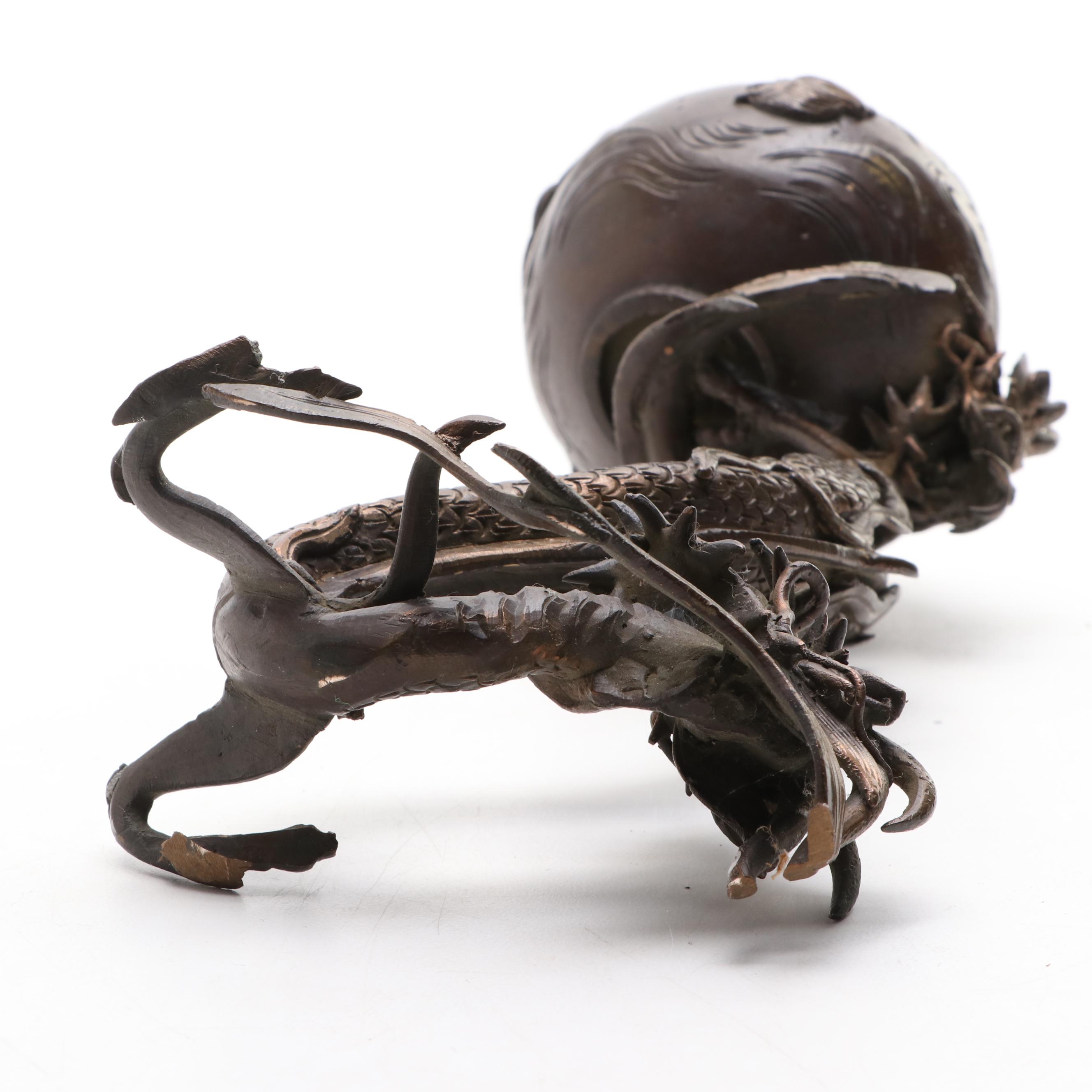 Japanese Cast Bronzed Metal Dragon Stand Censer