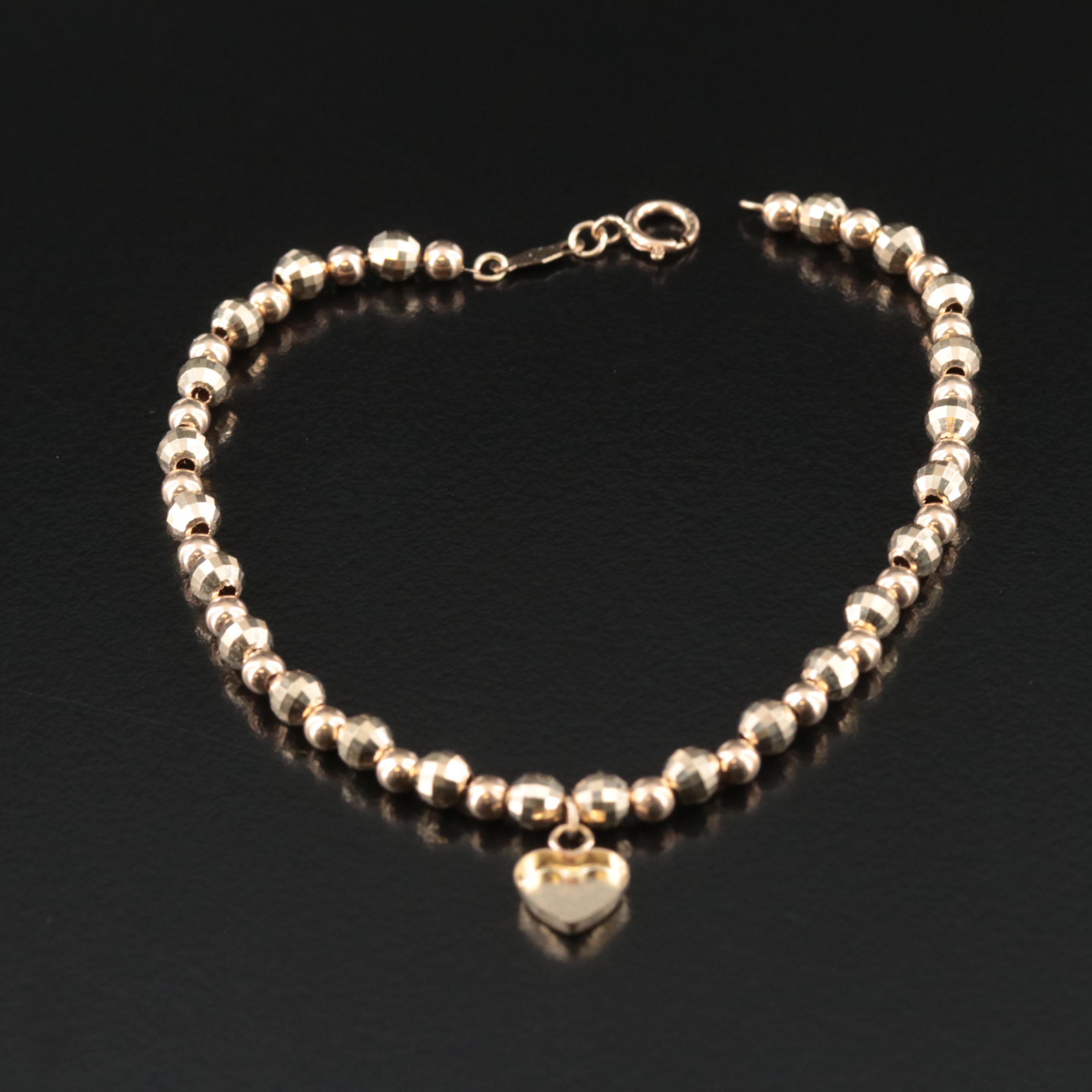 14K "Mom" Heart and Bead Bracelet