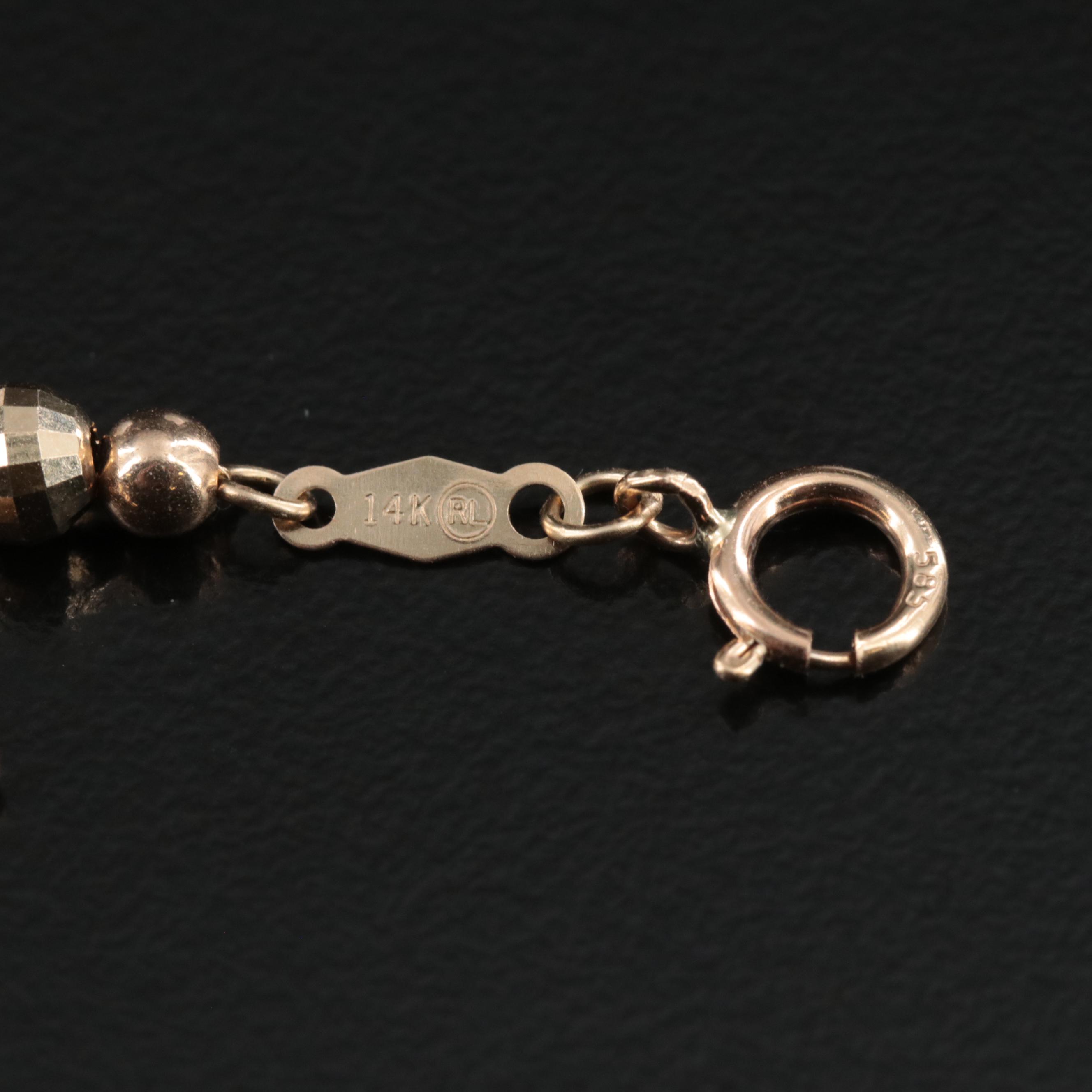 14K "Mom" Heart and Bead Bracelet