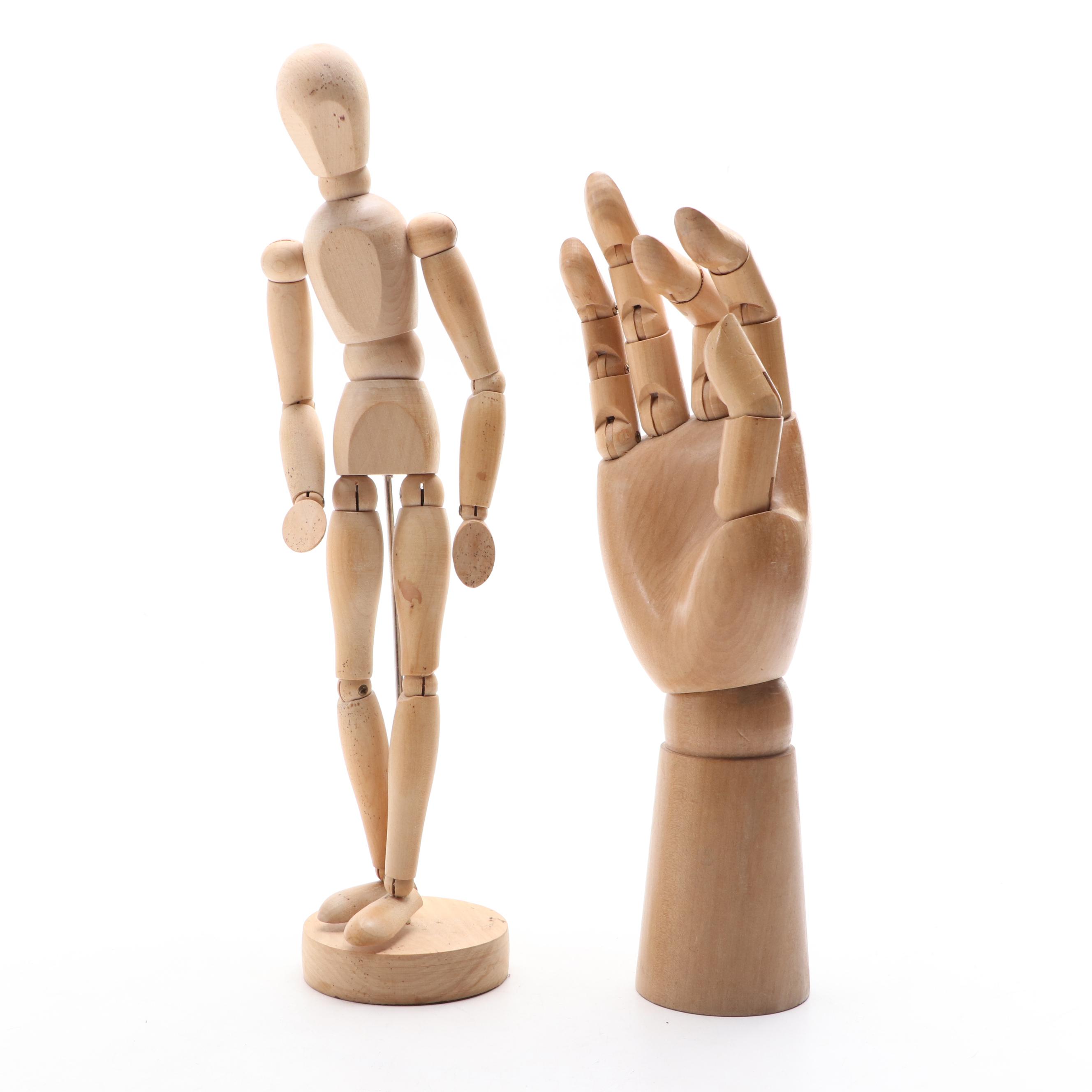 Wood Artist Figurine with Wood Hand Mannequin