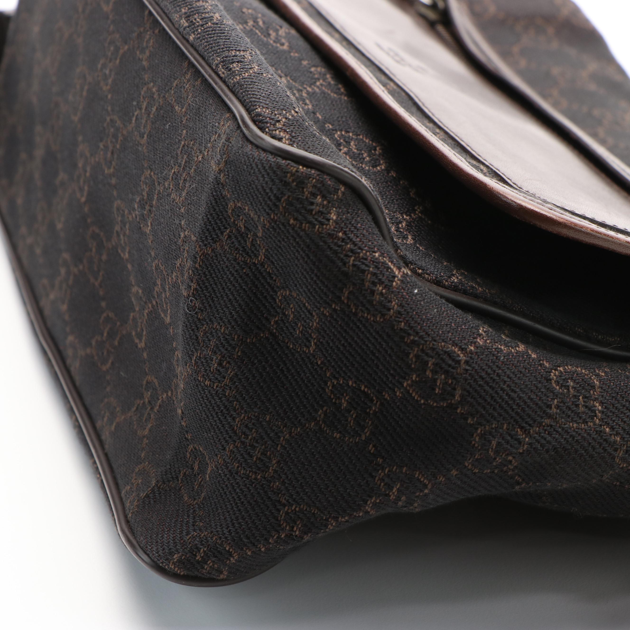 Gucci Crossbody Flap Bag in Brown GG Canvas and Leather