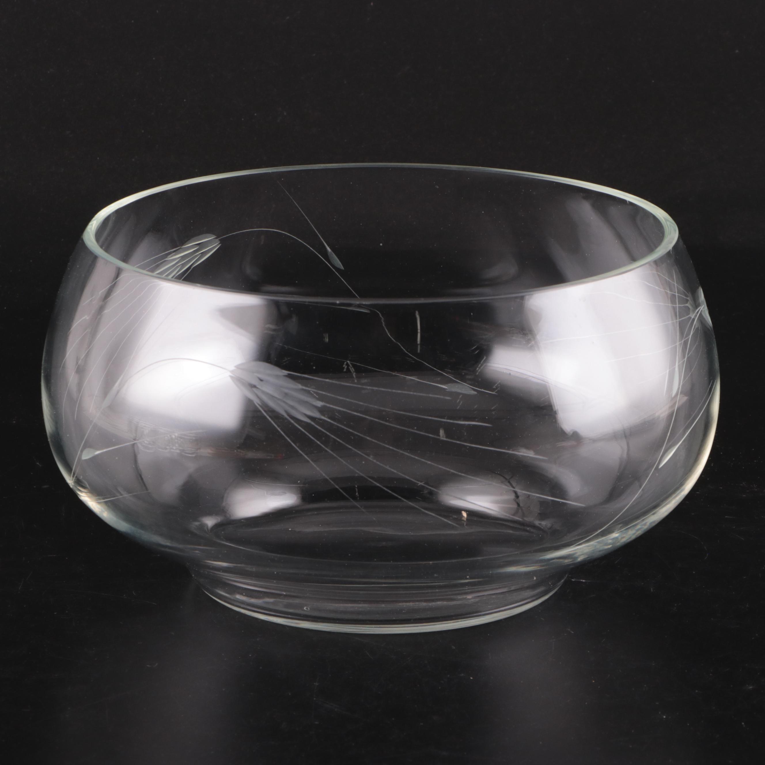 Etched Glass Punch Bowl with Punch Cups