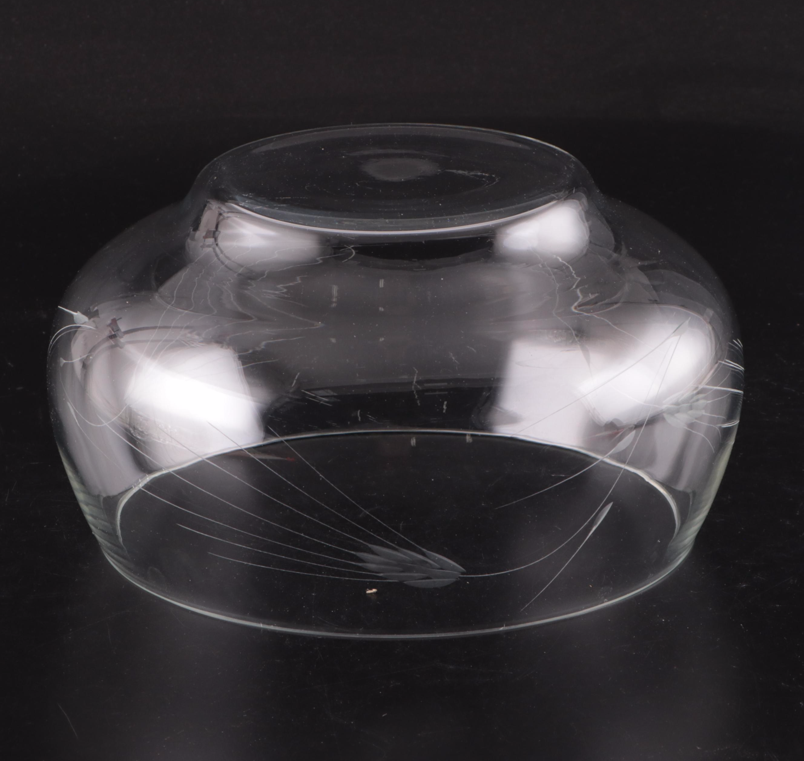 Etched Glass Punch Bowl with Punch Cups