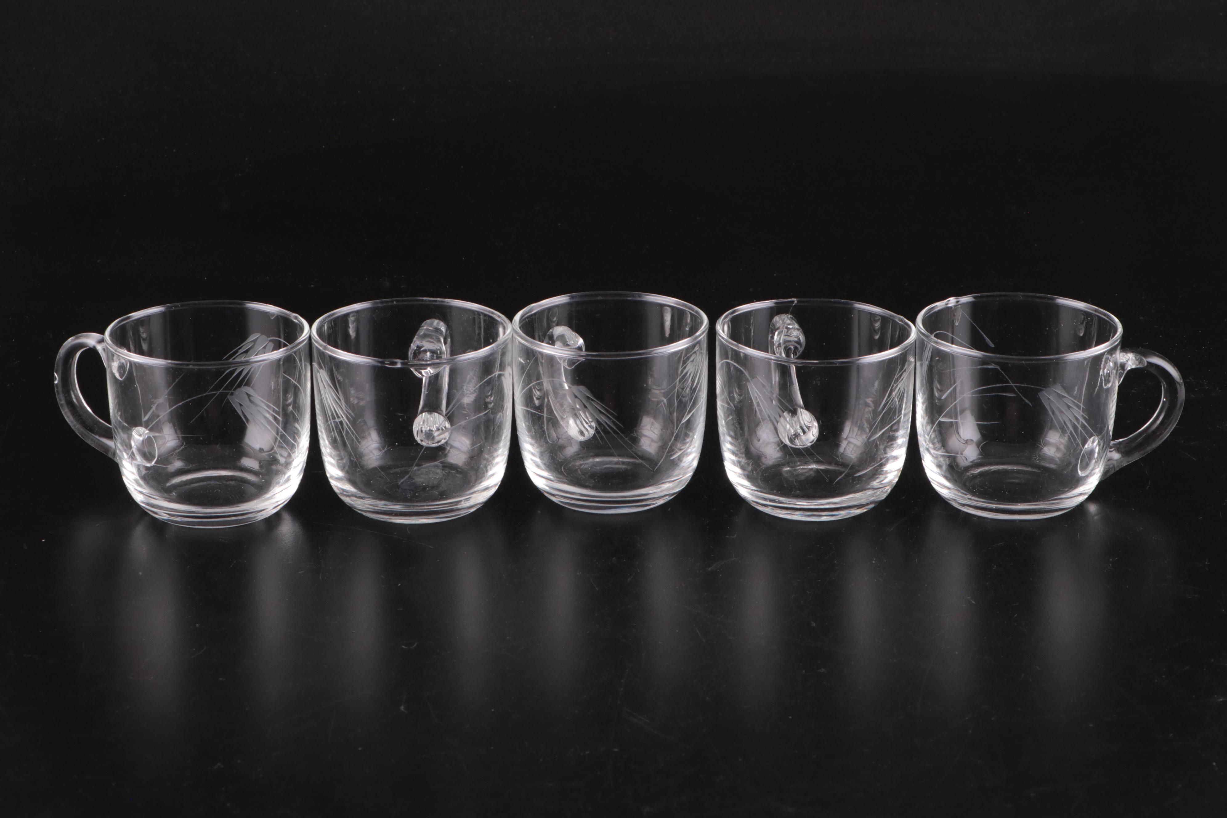 Etched Glass Punch Bowl with Punch Cups