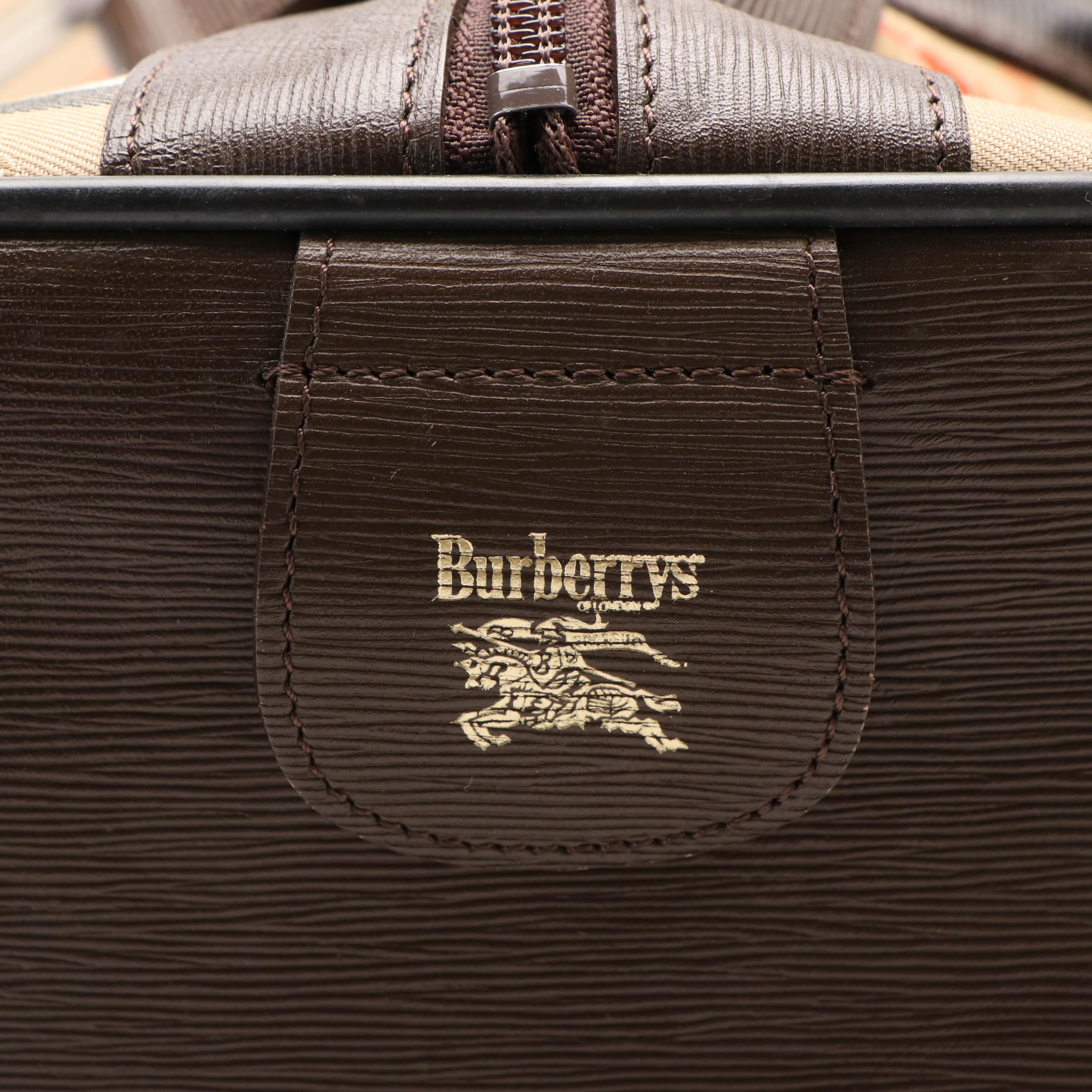 Burberry Boston Bag in Haymarket Check Canvas with Brown Leather Trim
