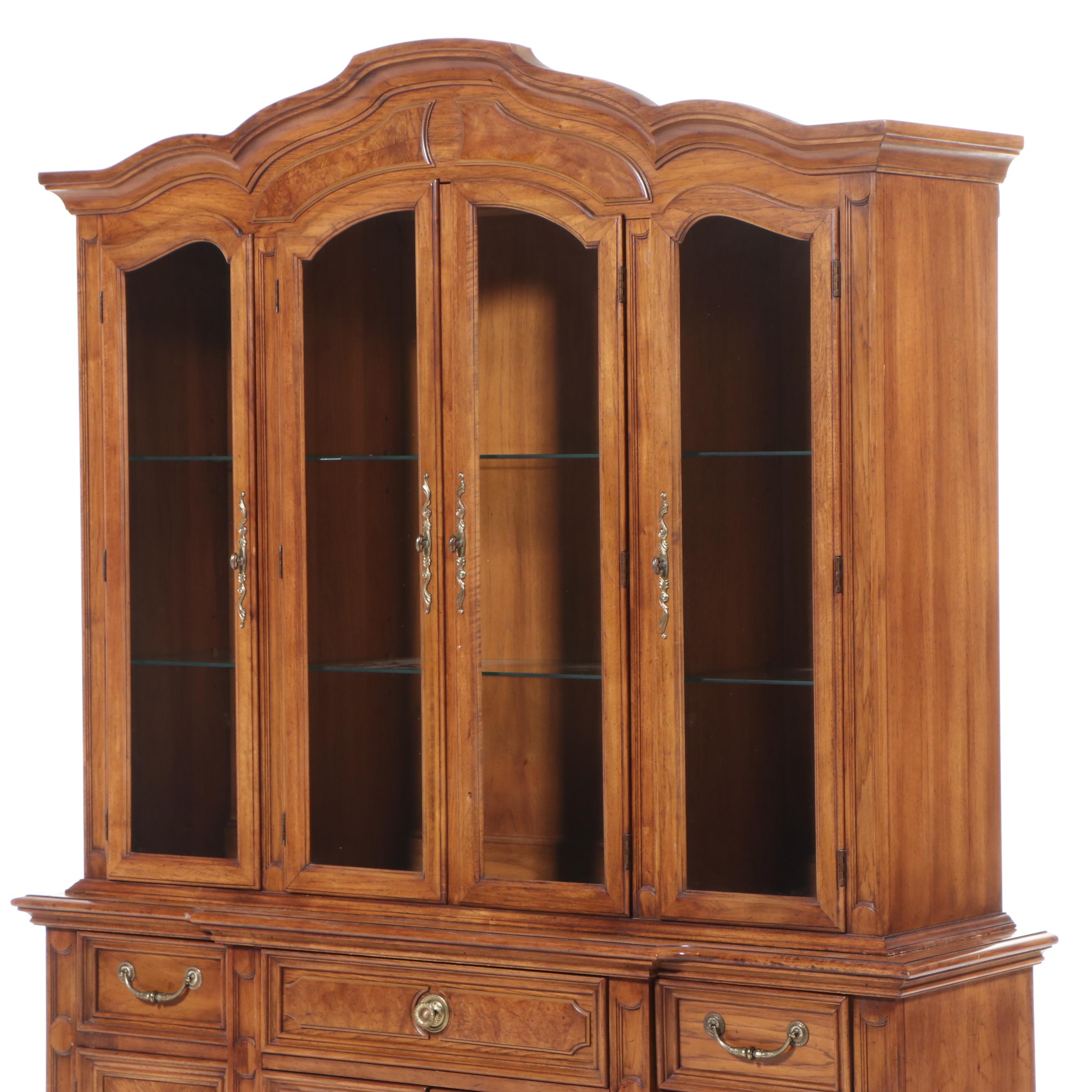 Thomasville Baroque Style Pecan China Cabinet, Late 20th Century