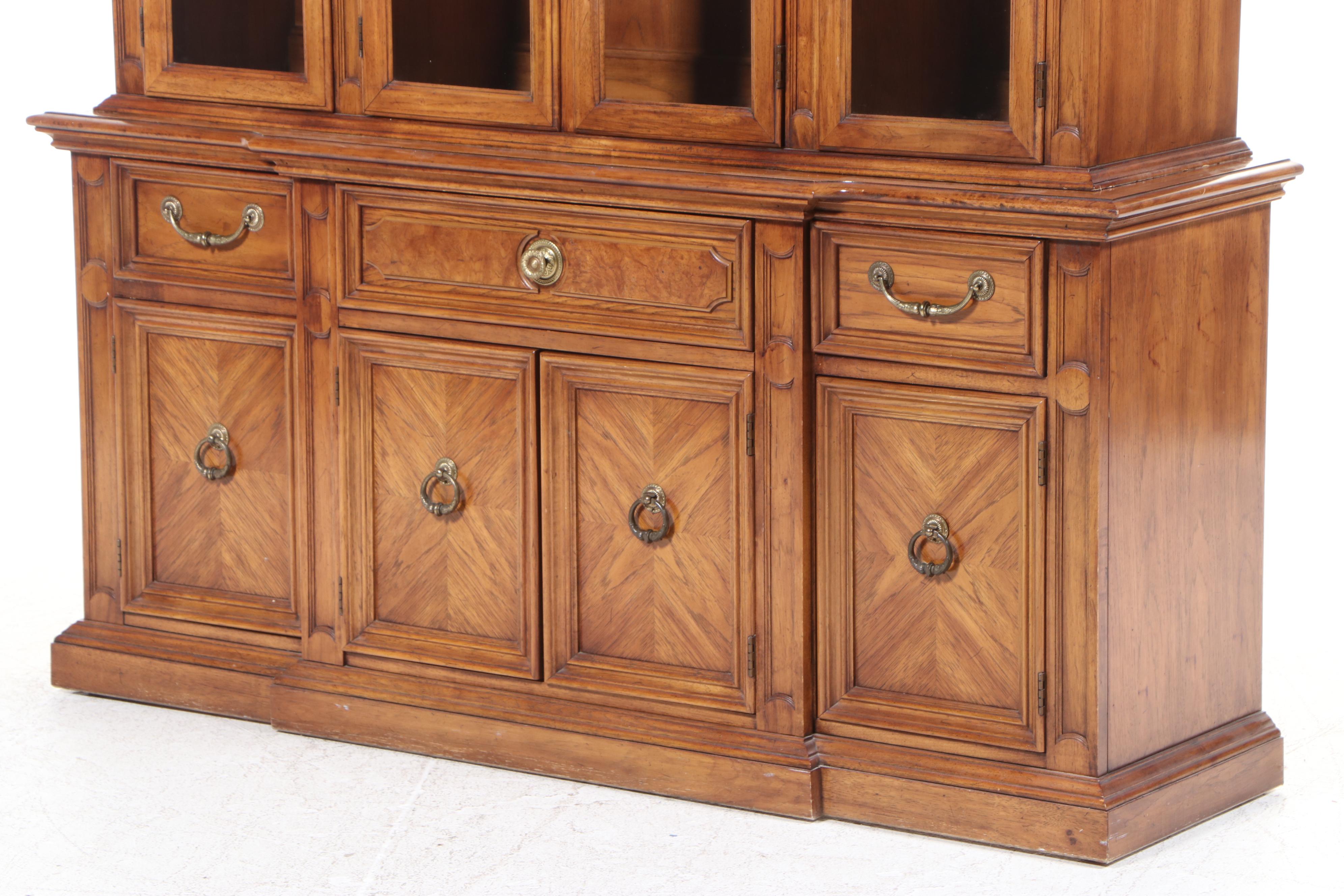 Thomasville Baroque Style Pecan China Cabinet, Late 20th Century