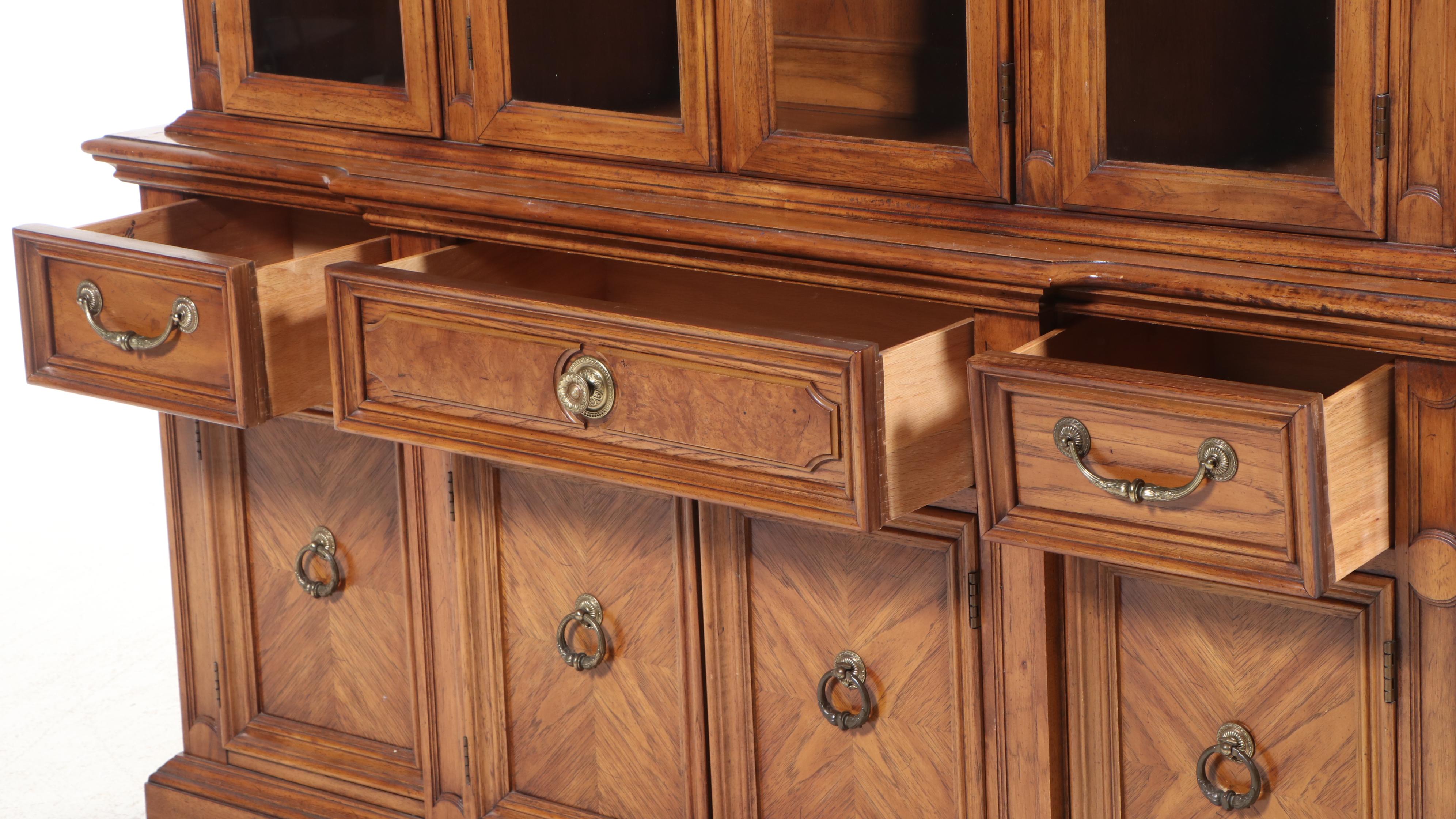 Thomasville Baroque Style Pecan China Cabinet, Late 20th Century