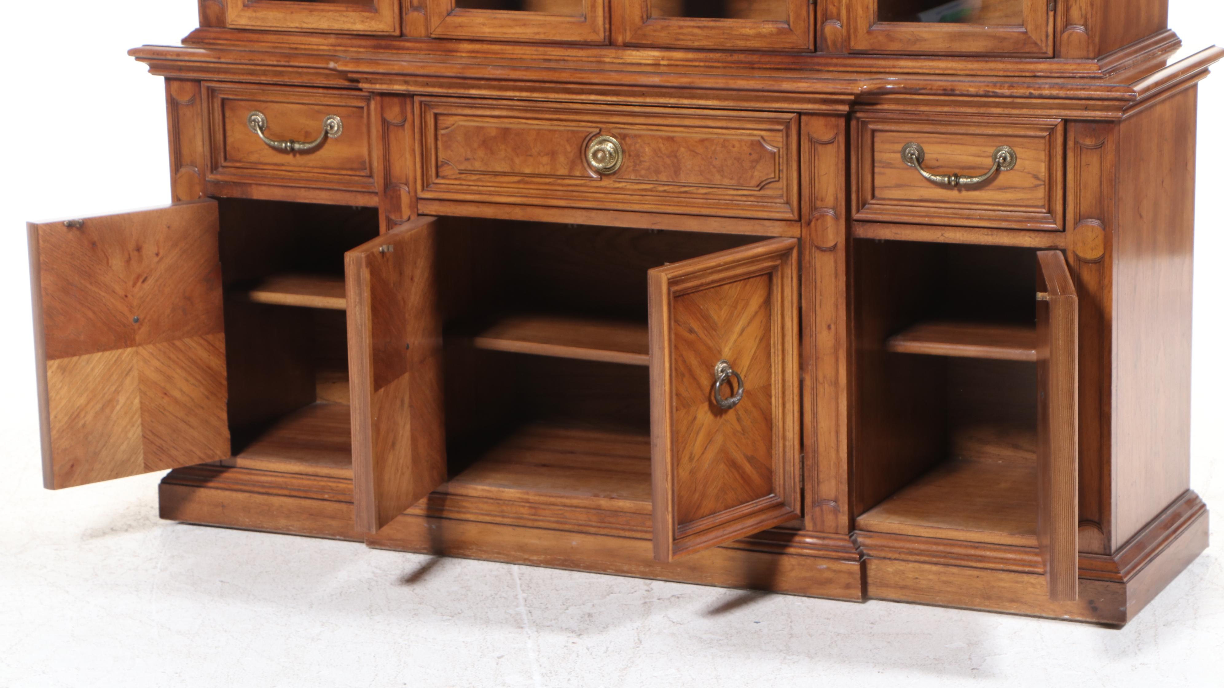 Thomasville Baroque Style Pecan China Cabinet, Late 20th Century