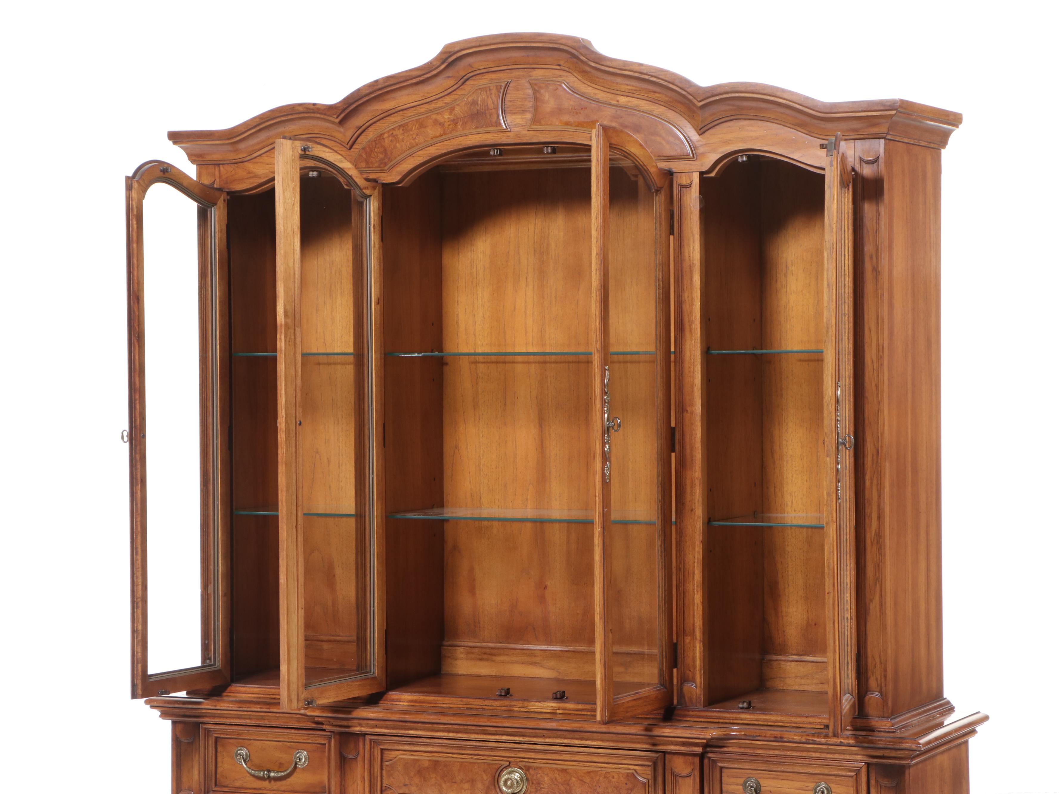 Thomasville Baroque Style Pecan China Cabinet, Late 20th Century