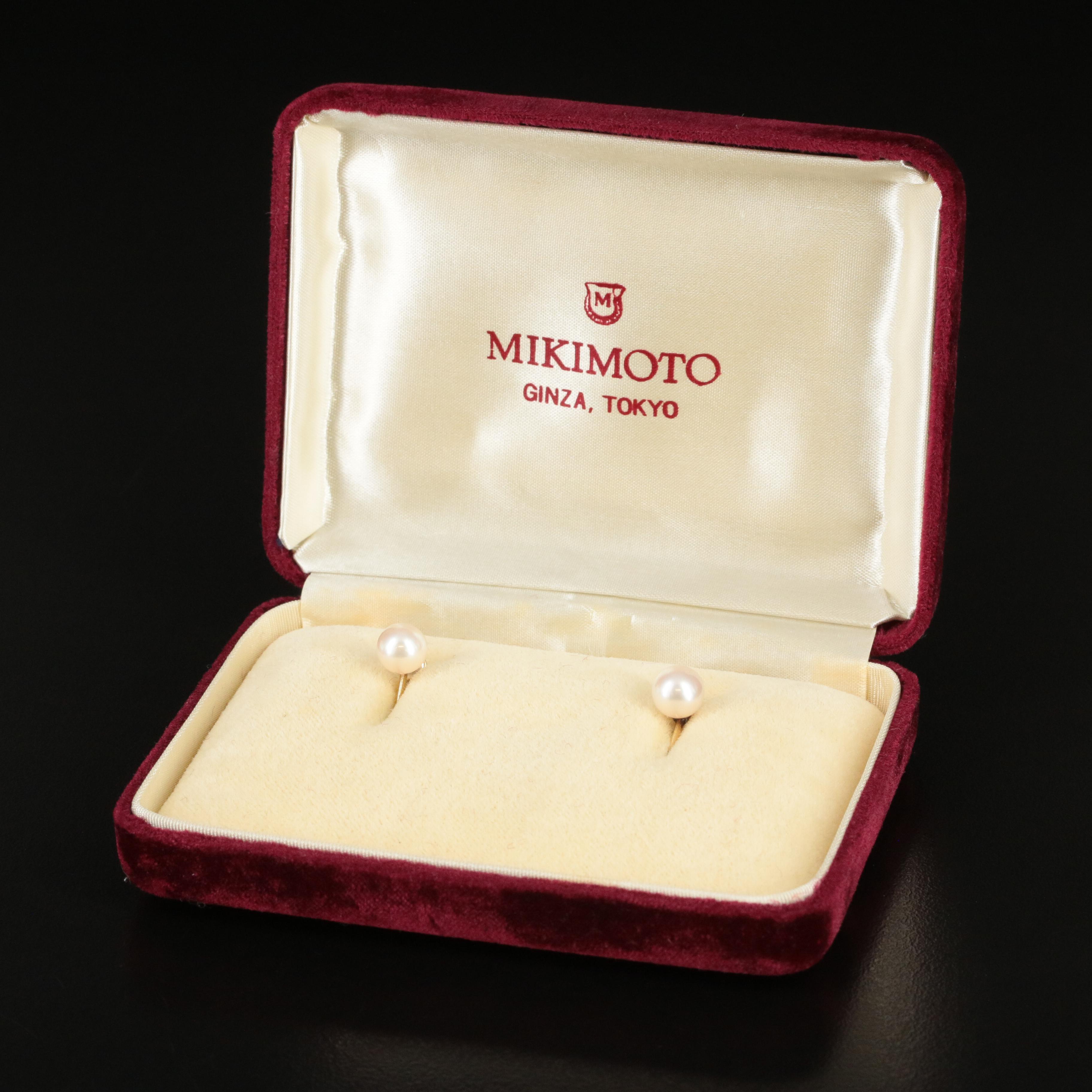 Mikimoto 14K Pearl Earrings  Vintage Screw Back