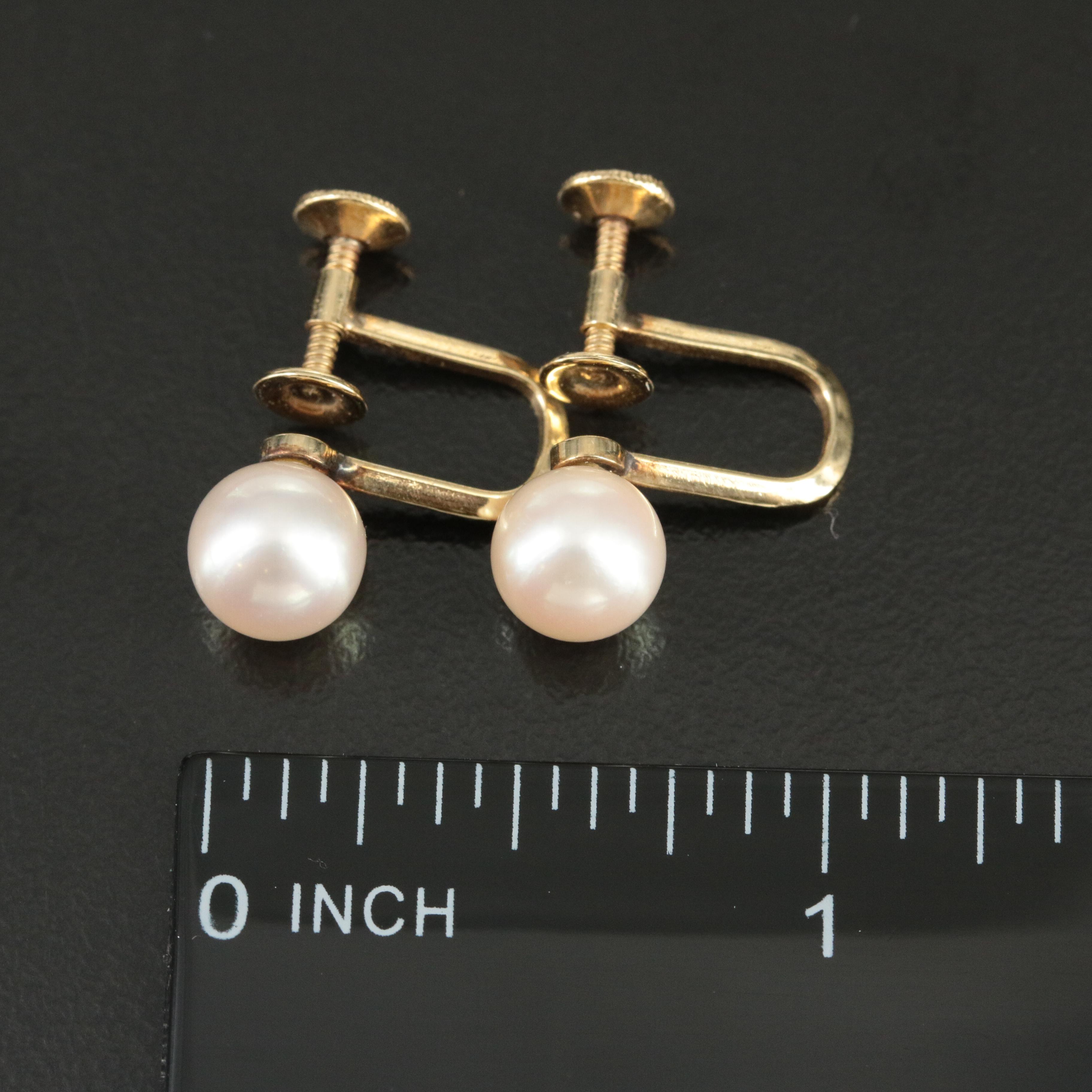 Mikimoto 14K Pearl Earrings  Vintage Screw Back