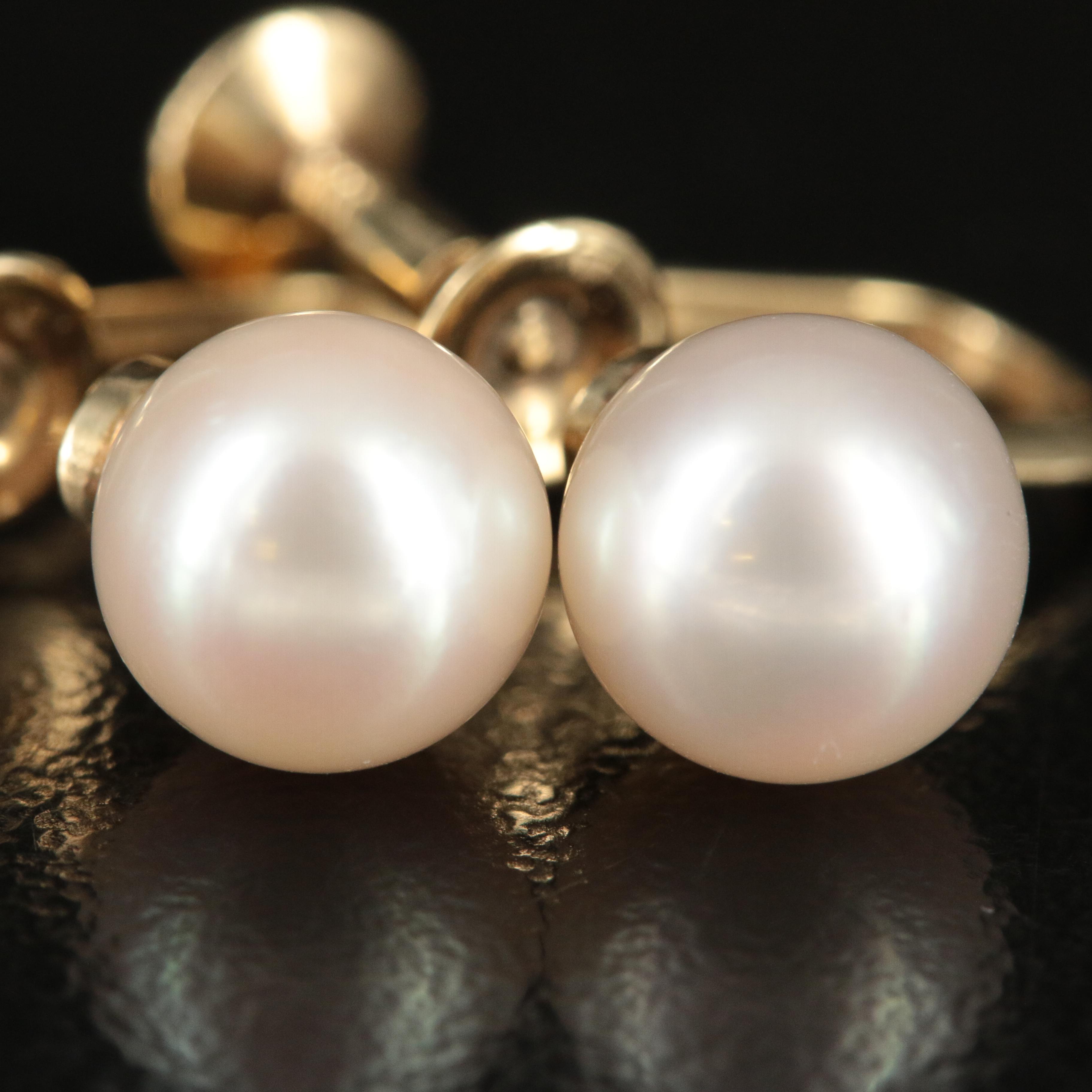 Mikimoto 14K Pearl Earrings  Vintage Screw Back