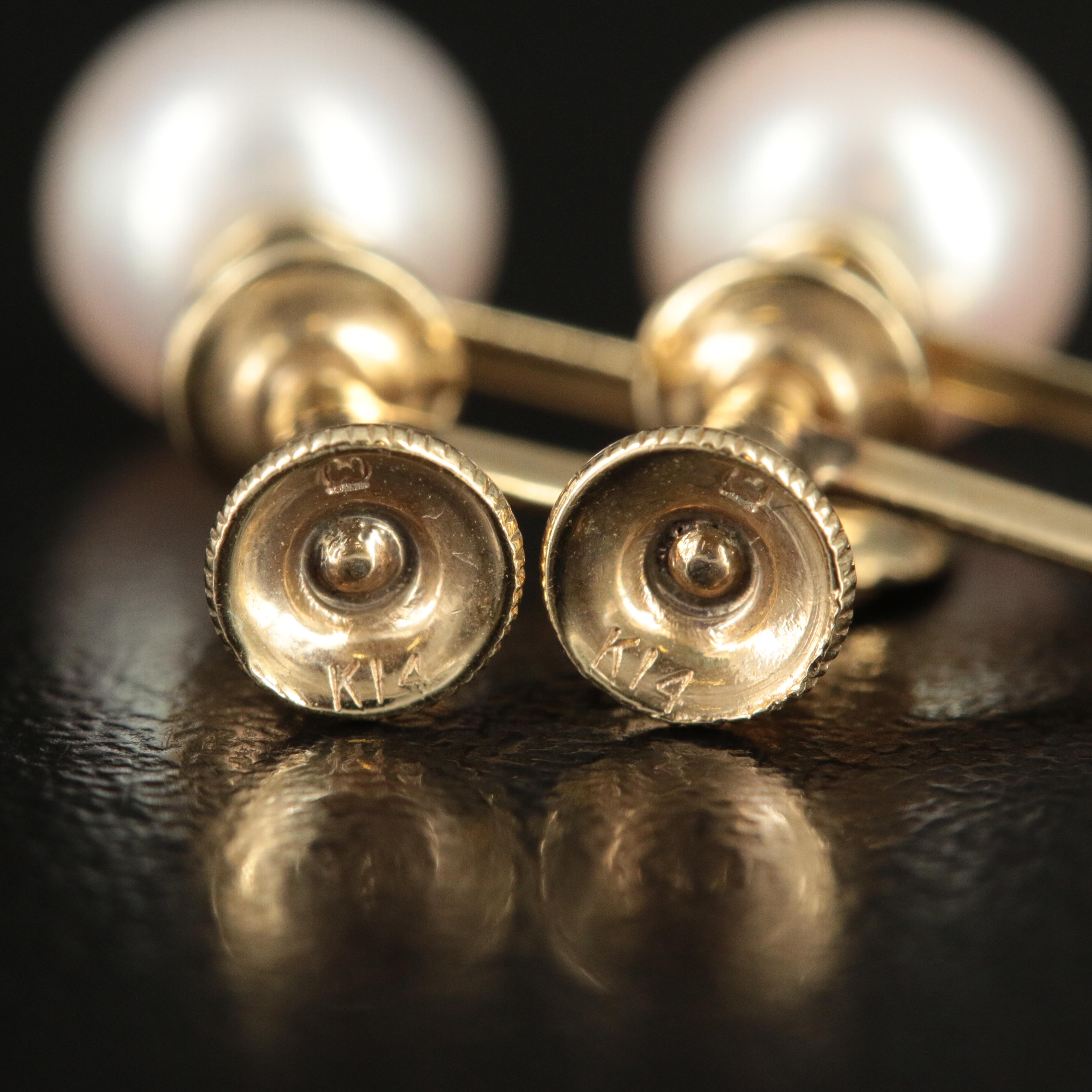 Mikimoto 14K Pearl Earrings  Vintage Screw Back