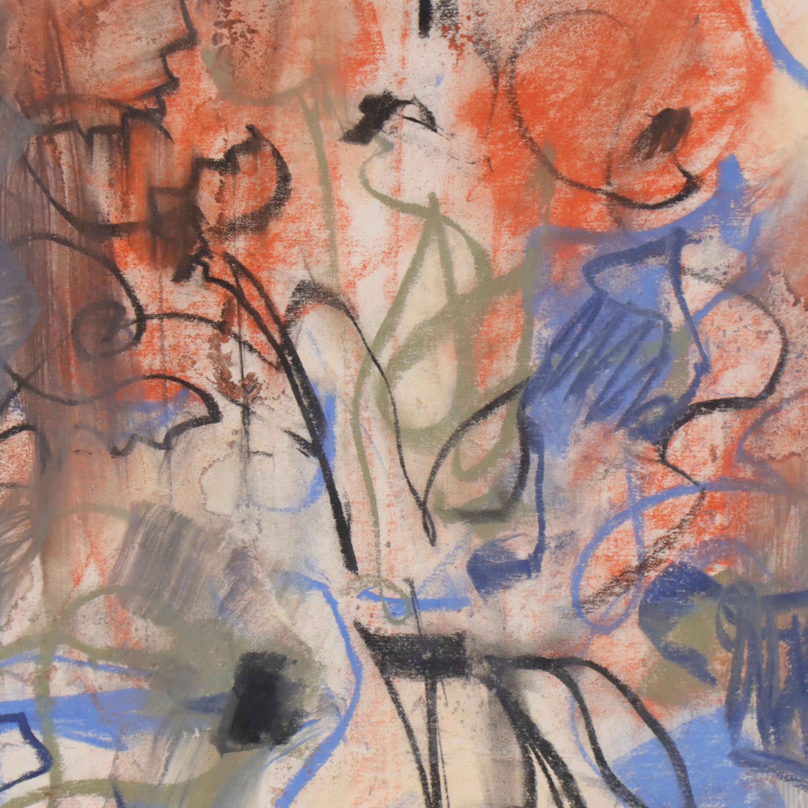 Jack Meanwell Modern Abstract Mixed Media Drawing, 1983