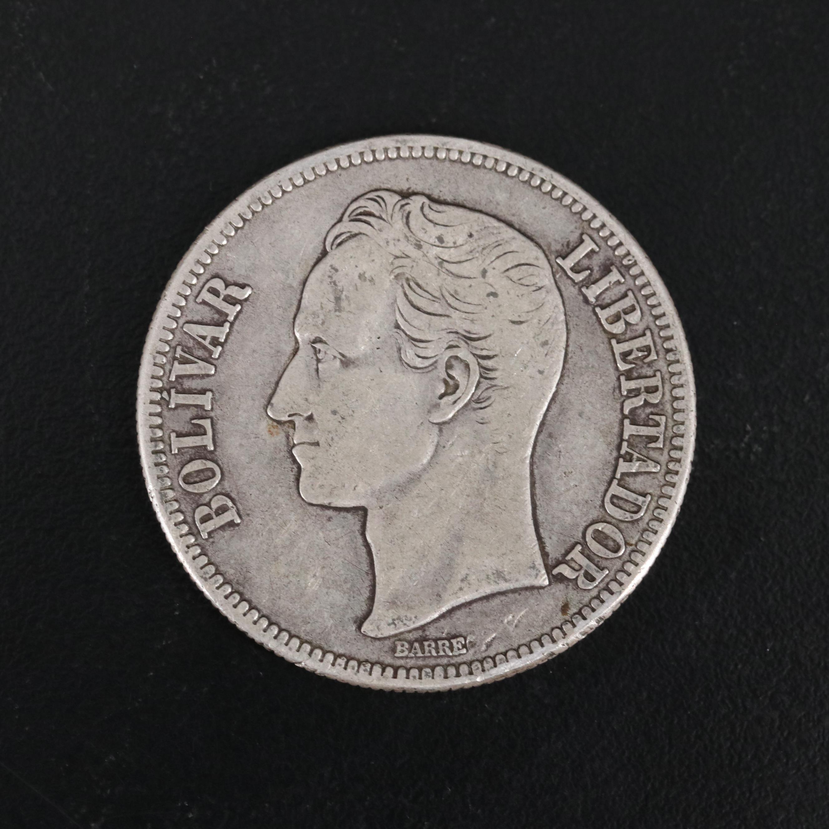 Five Venezuelan Silver Bolivar Coins