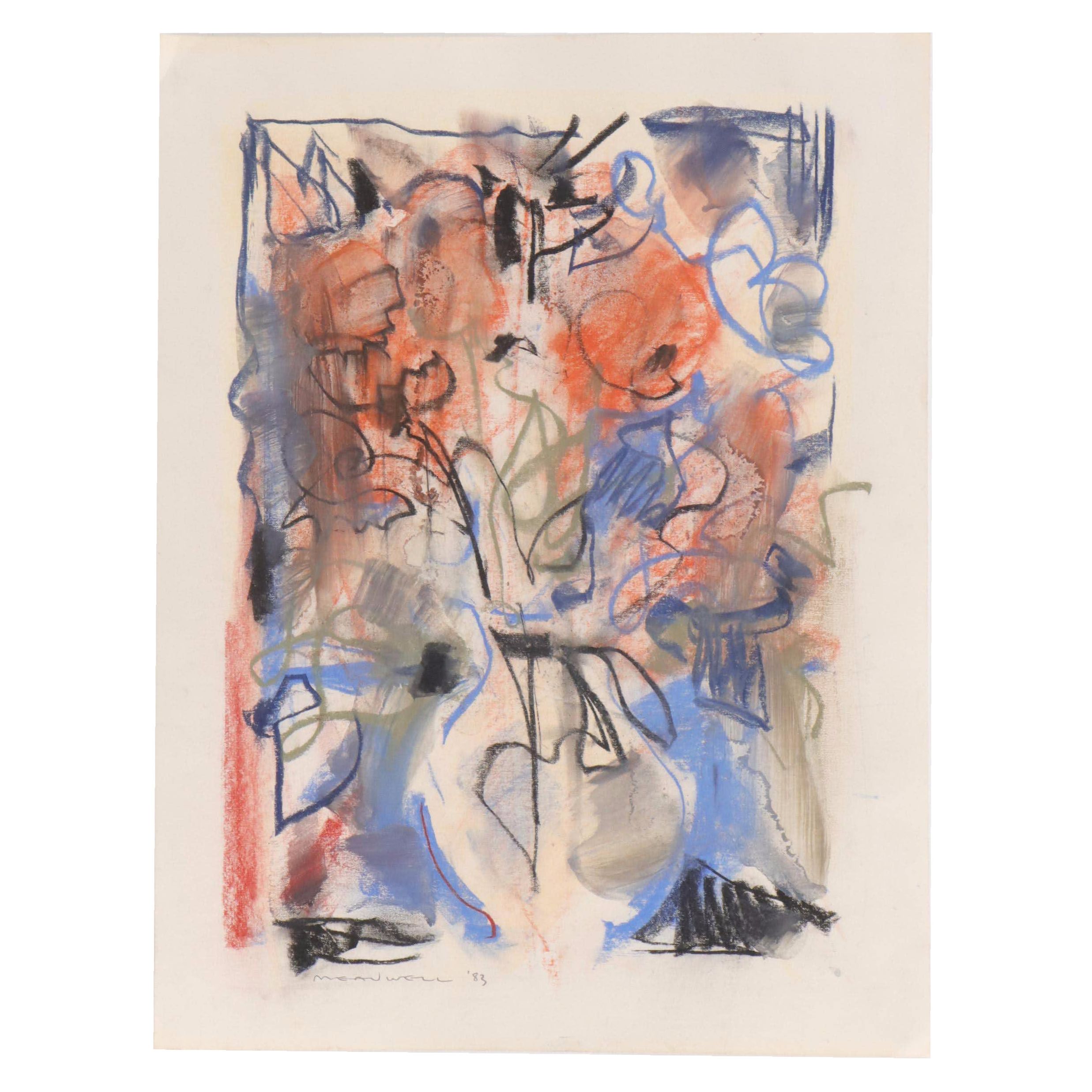 Jack Meanwell Modern Abstract Mixed Media Drawing, 1983