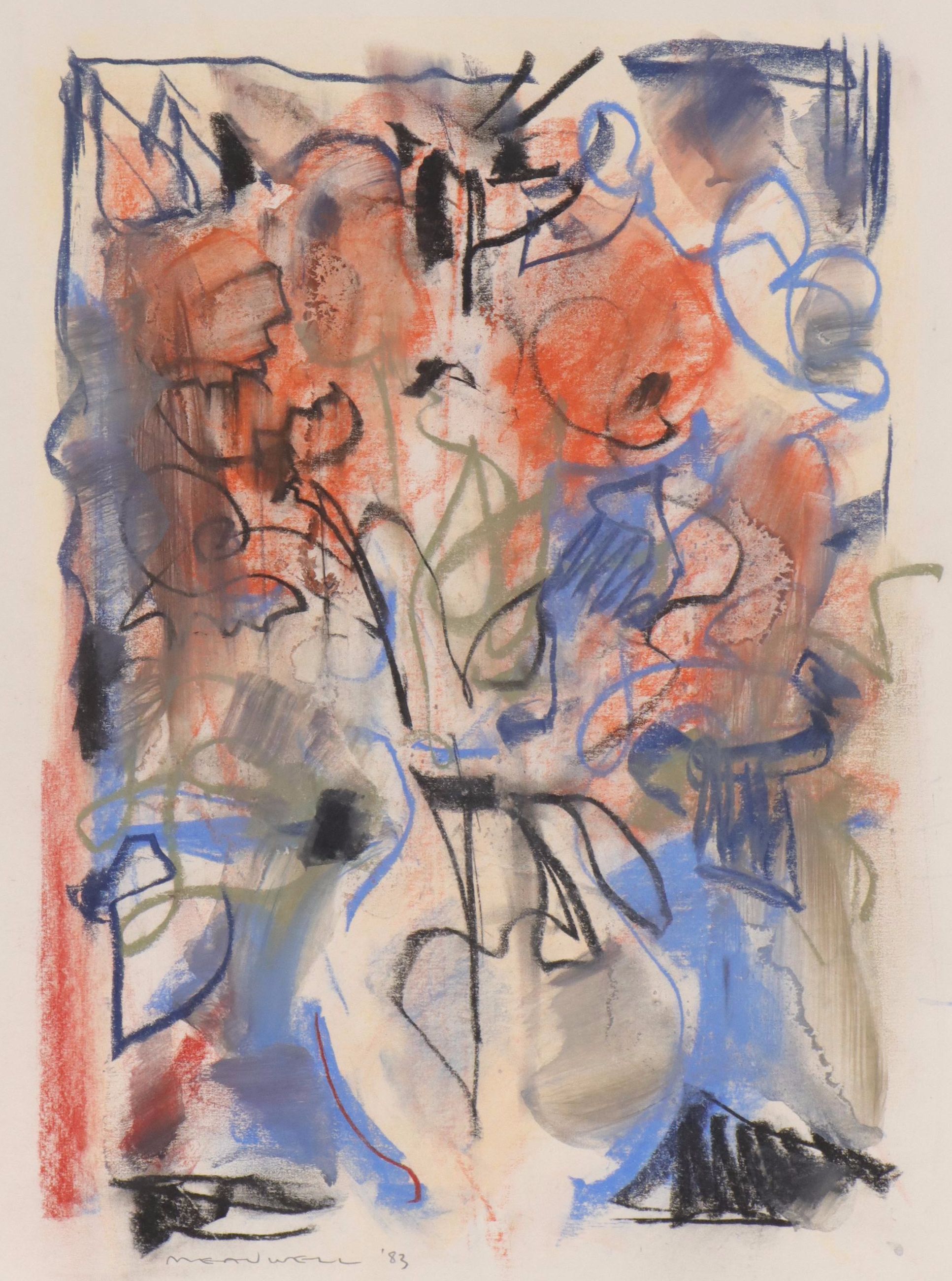 Jack Meanwell Modern Abstract Mixed Media Drawing, 1983