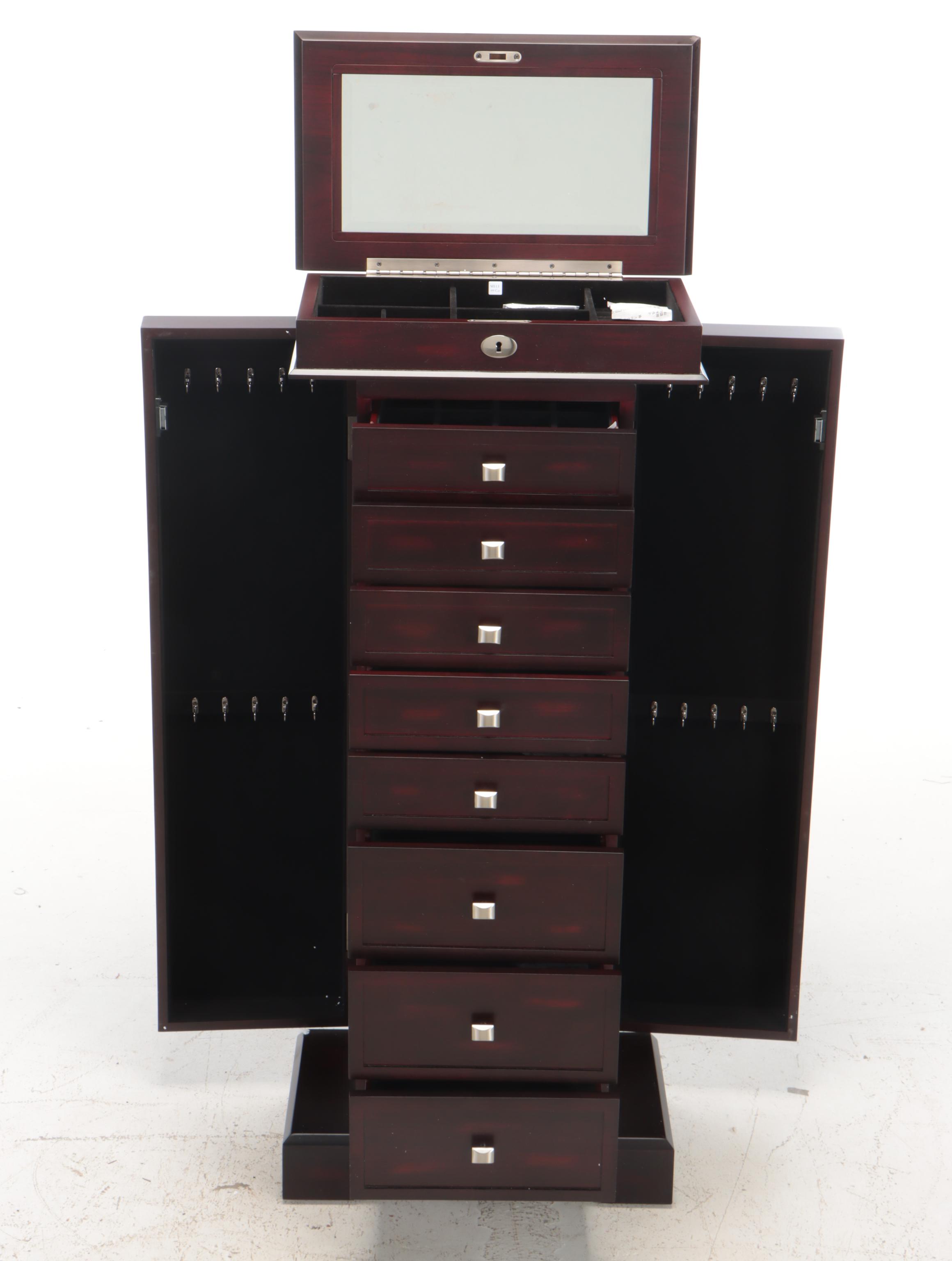 Olympia Dark Walnut Finish Wooden Jewelry Armoire