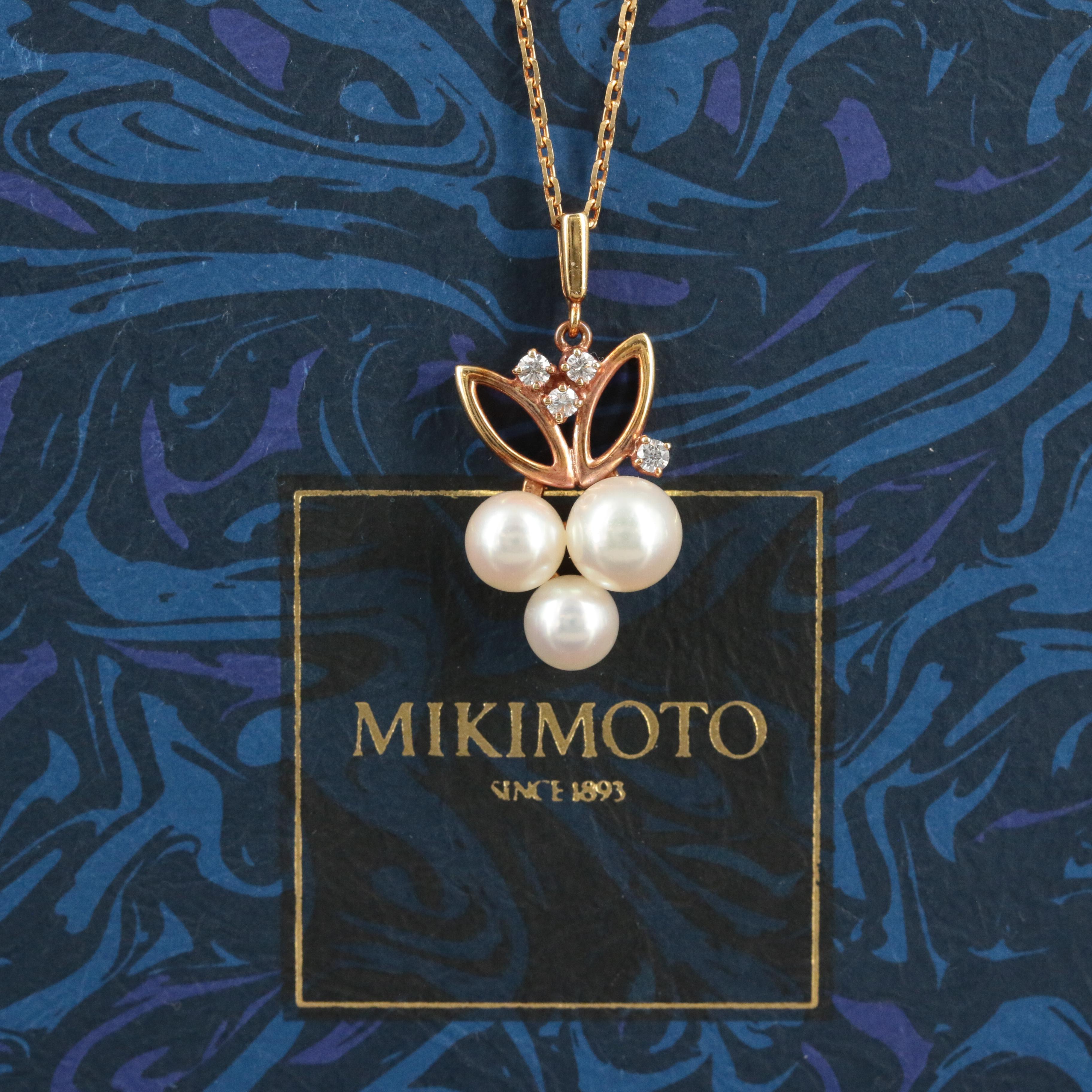 Mikimoto 18K Pearl and 0.10 CTW Diamond Pendant Necklace