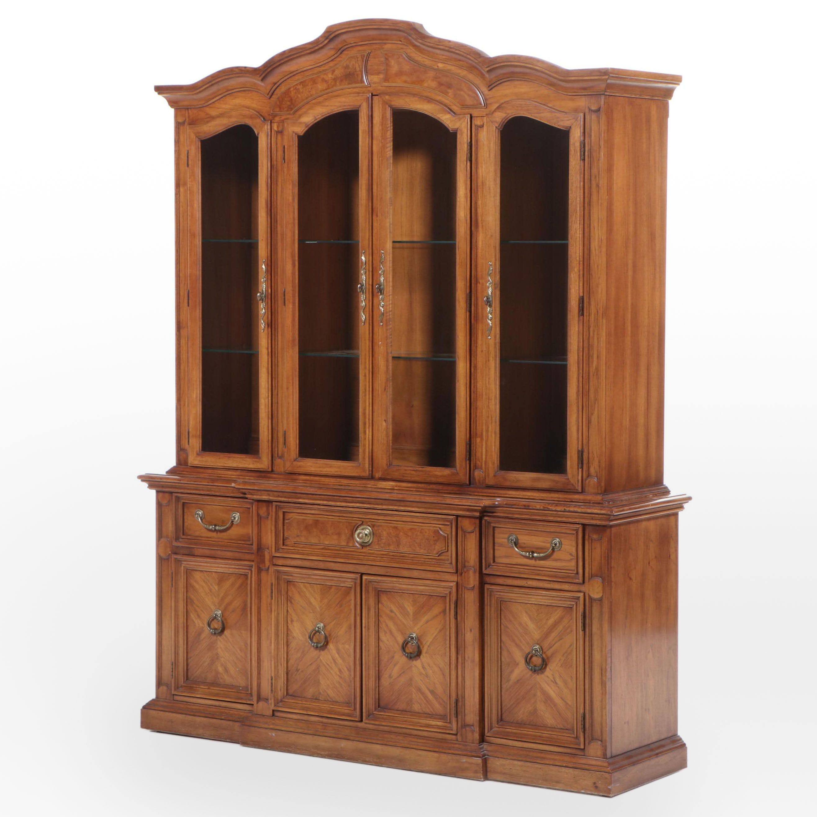 Thomasville Baroque Style Pecan China Cabinet, Late 20th Century